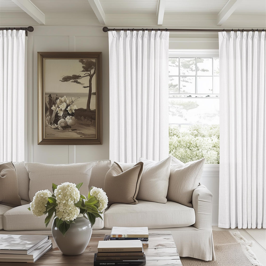 90 Inch Pinch Pleated Linen Curtains 2 Panel Set for Living Room Cream Natural Thick Linen Textured Drapes 90 Inches Long Pinch Pleat Drapes Birch Ivory Semi Sheer Curtain for Dining Bedroom Office
