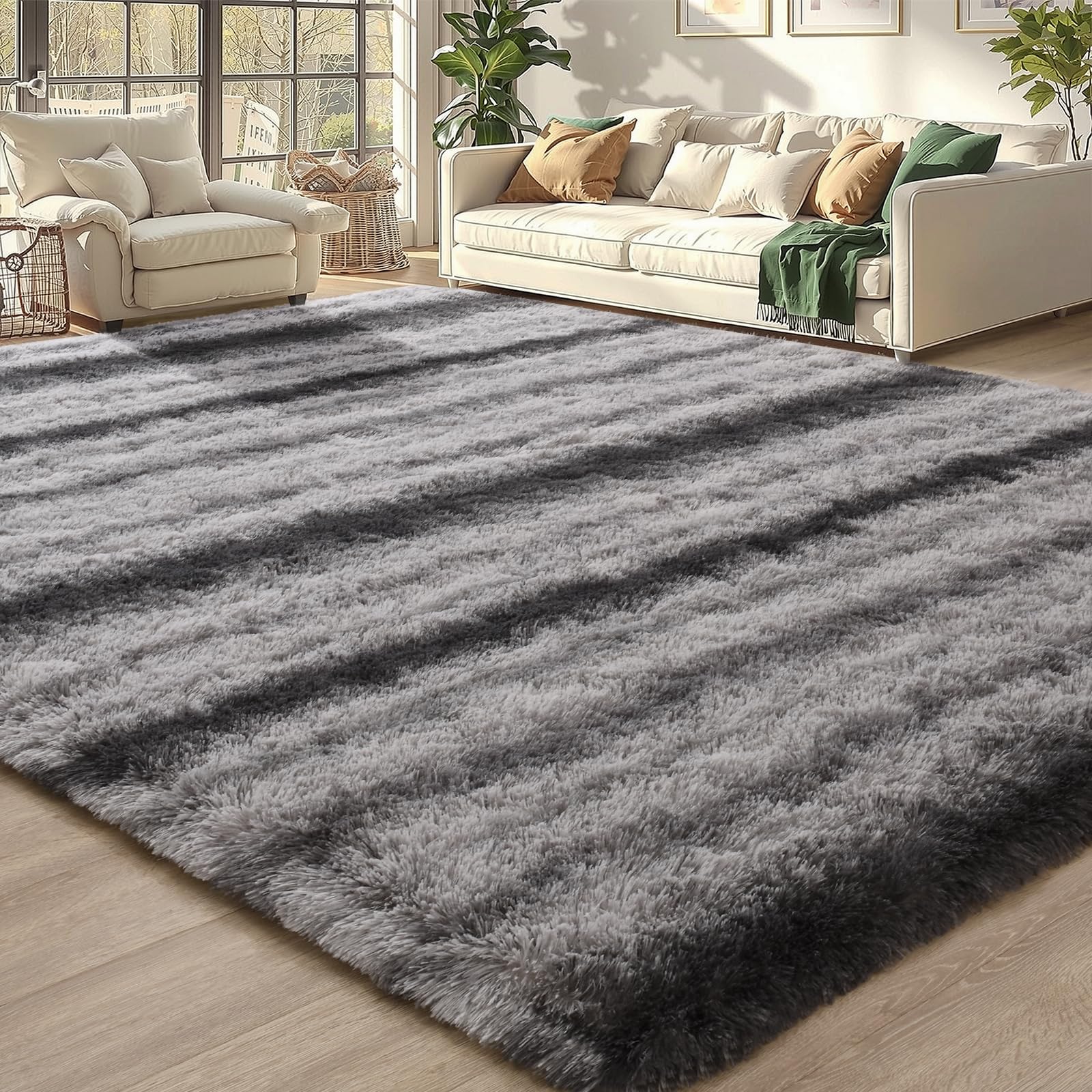 Merelax Soft Modern Indoor Shaggy Area Rug for Bedroom Livingroom Dorm Kids Room Home Decorative, Non-Slip Plush Fluffy Furry Fur Rugs Comfy Nursery Accent Floor Carpet 2x3 Feet, Black