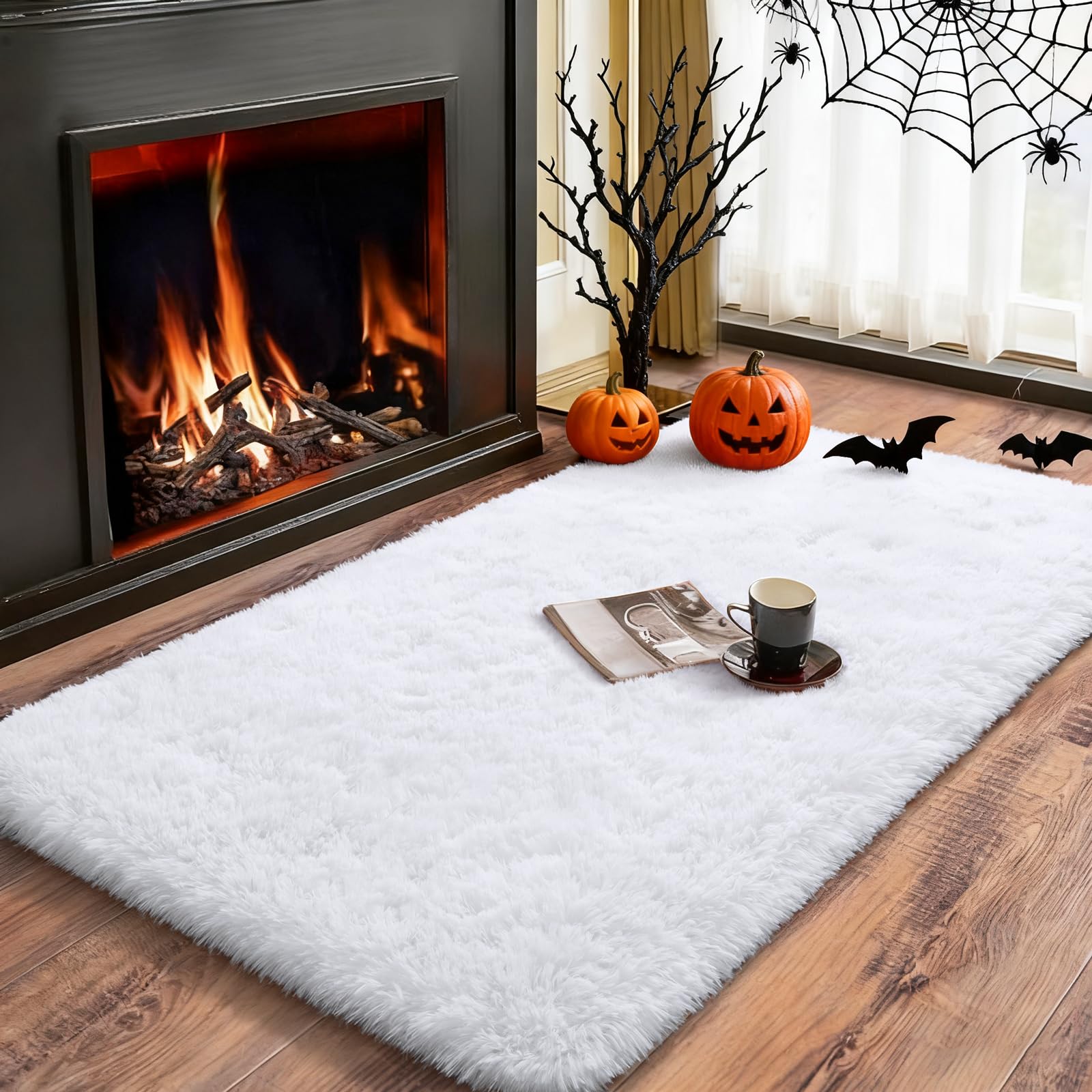 Merelax Soft Modern Indoor Shaggy Area Rug for Bedroom Livingroom Dorm Kids Room Home Decorative, Non-Slip Plush Fluffy Furry Fur Rugs Comfy Nursery Accent Floor Carpet 2x3 Feet, Black