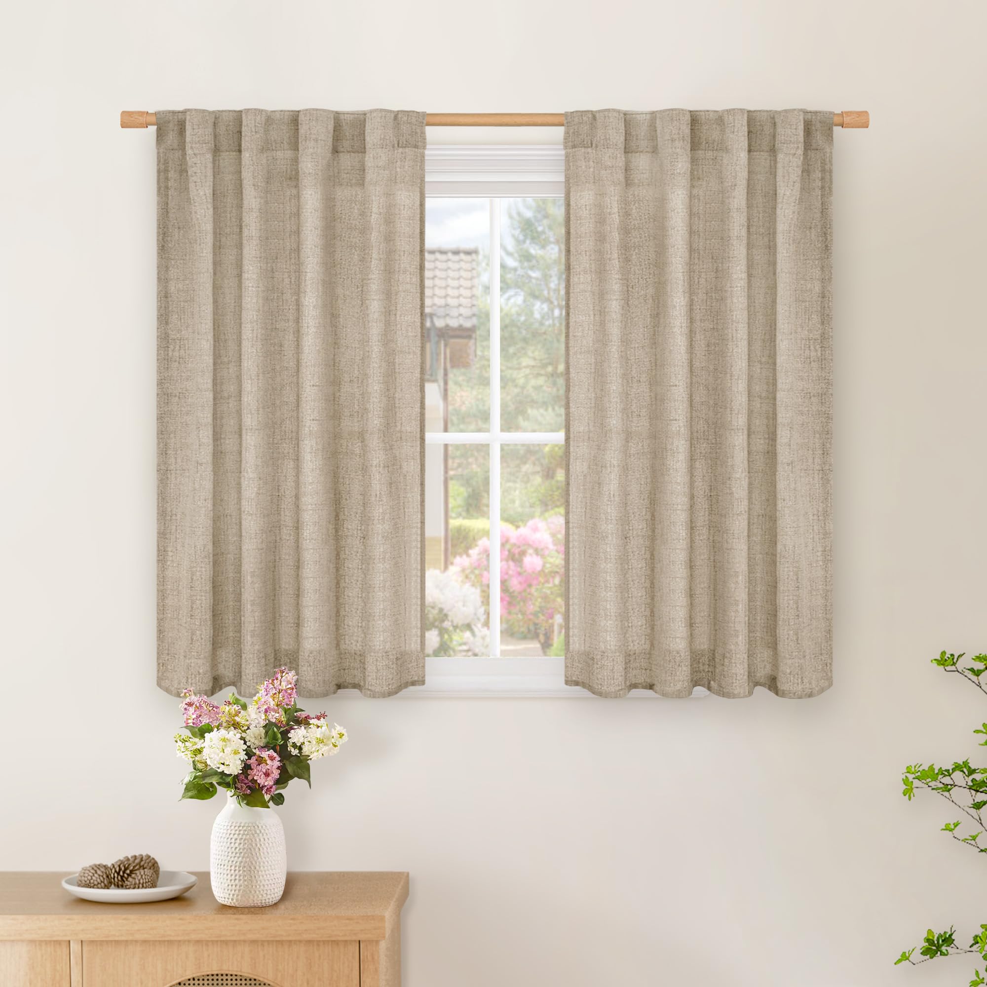BGment Long 102 Inch Length Linen Curtains for Living Room, Natural Rod Pocket Textured Burlap Drapes Rustic Country Light Filtering for Bedroom Semi Sheer Back Tab, 2 Panel, 52 Inch Wide Each Panel