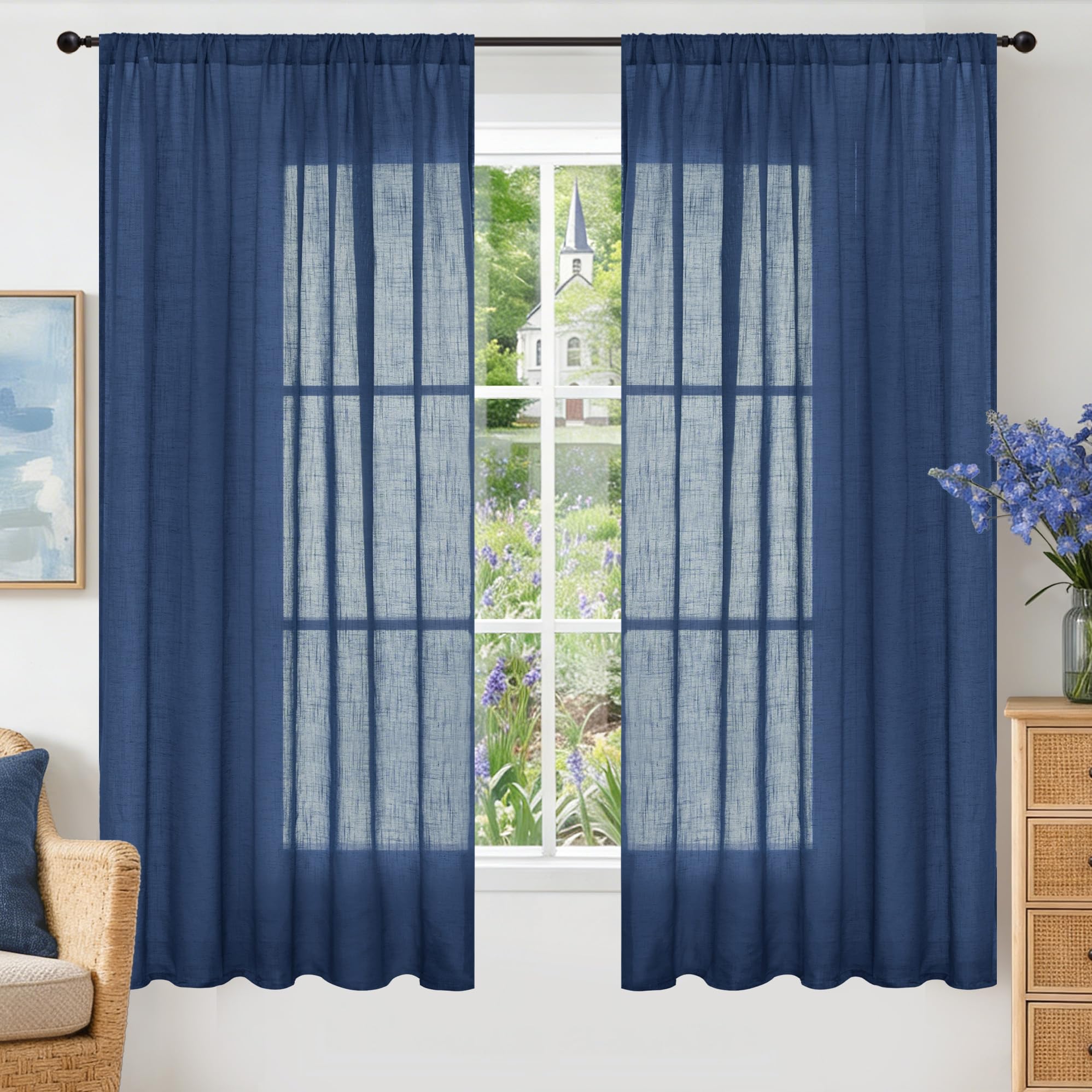 BGment 90 Inches Long Curtains Linen Semi Sheer, Light Filtering Window Treatments Drapes with Rod Pocket Lightweight for Living Room Bedroom, 2 Panels, 52 Inch Wide Each Panel