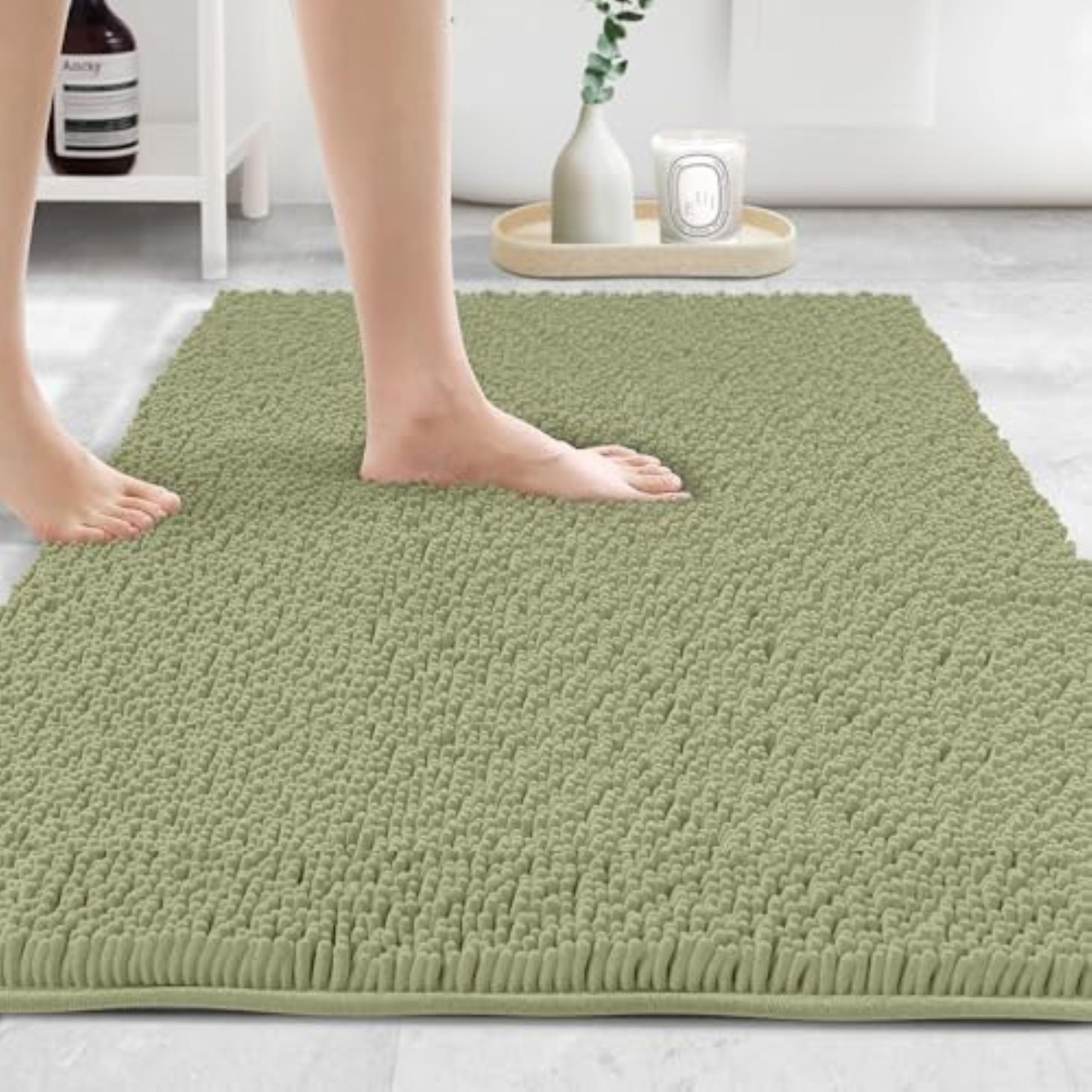 MAYSHINE Plush Shaggy Chenille Bath Mat | Extra Soft, Super Absorbent, Non-Slip Bathroom Rug | Fluffy Microfiber, Area Rug Sets for Bathroom Floor, Kitchen, Living Room | 59"x31" | Beige