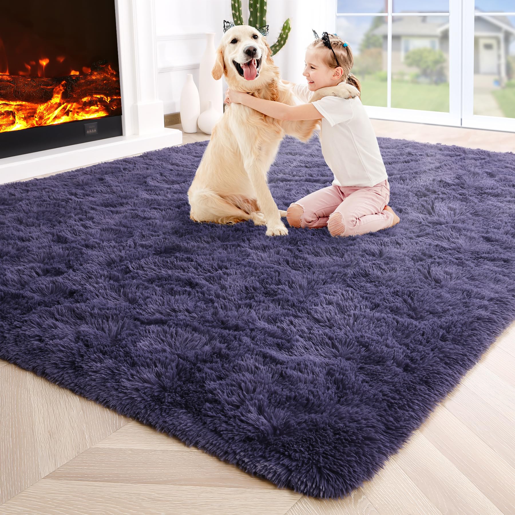 8x10 Extra Large Green Area Rug for Living Room Bedroom Dining Room, Fluffy Shag Soft Plush Furry Carpet Solid Color, Non-Slip Indoor Floor Mat for Kids Home Decor