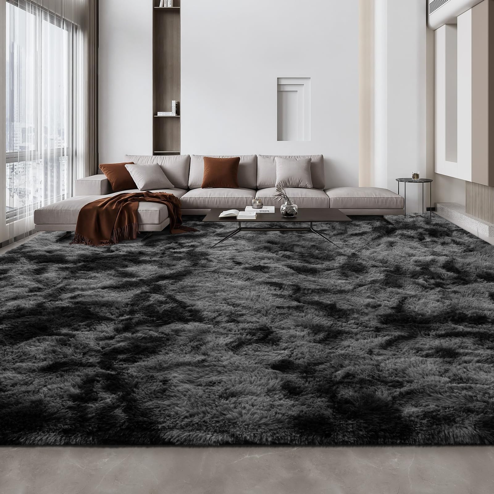 Deerhoo Large Shag Area Rugs 5 x 8, Tie-Dyed Plush Fuzzy Rugs for Living Room, Ultra Soft Fluffy Furry Rug for Bedroom, Indoor Carpet Nursery Rugs for Kids Room Home Decor, Purple