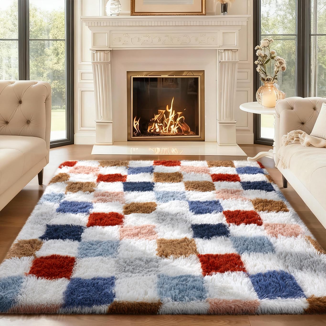 Ophanie Beige Rugs for Living Room Bedroom, 5x8 Fluffy Fuzzy Furry Carpet, Plush Soft Shaggy Bedside Indoor Floor Area Rug for Kids Girls Boys Baby Teen Dorm Nursery Home Decor Aesthetic