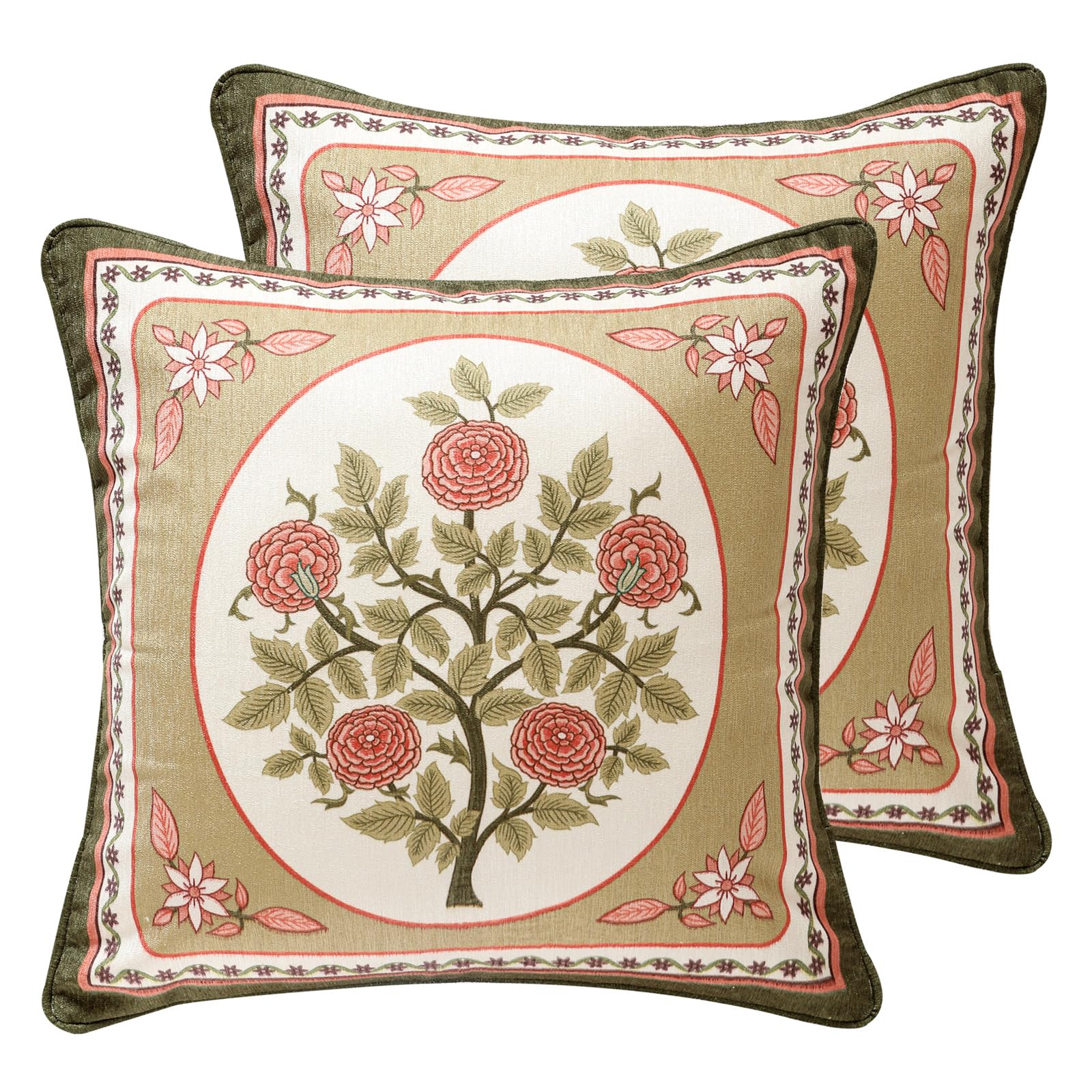 bilin gaier Vintage Square Throw Pillow Covers Pack of 2,Red Cozy Velvet with Leaves and Floral Pattern Pillowcases,Decoration Pillows Cushion Covers for Living Room Couch Sofa Bed Car Chair,18"x18"