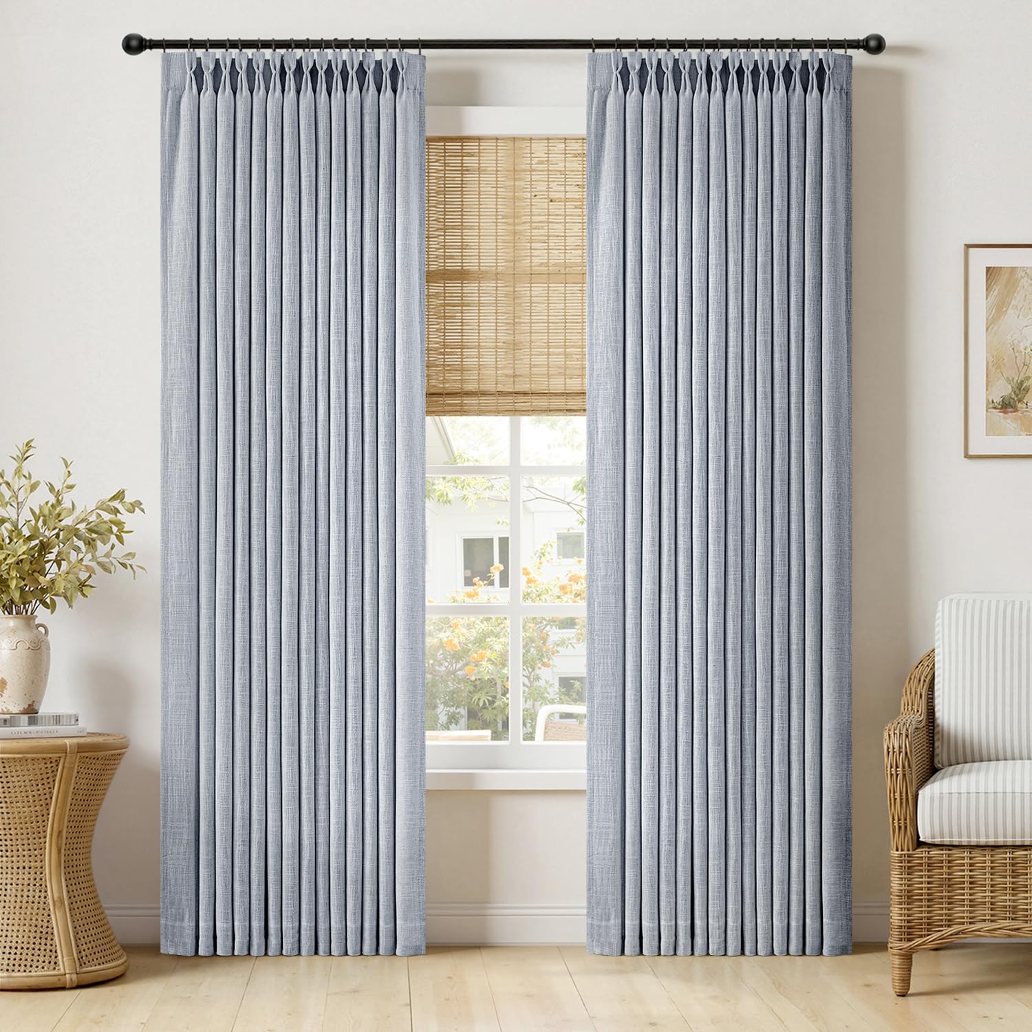 MIULEE Pinch Pleated Thick Linen Curtains 90 Inches Long 2 Panels for Living Room Bedroom, Linen Texture Memory Trained Drapes Pinch Pleat Rustic Farmhouse Window Curtains with Hooks&Rings, Taupe