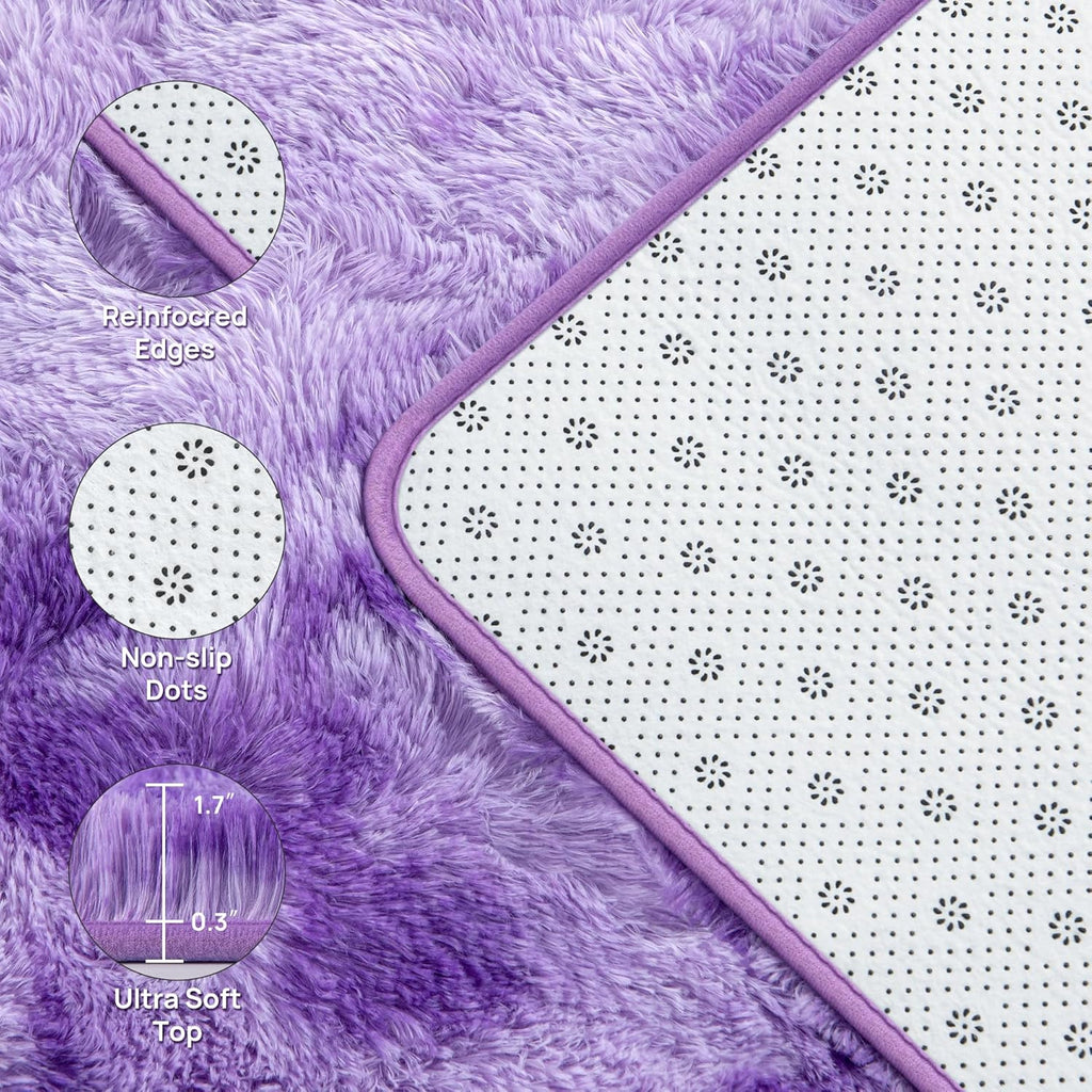 Deerhoo Large Shag Area Rugs 5 x 8, Tie-Dyed Plush Fuzzy Rugs for Living Room, Ultra Soft Fluffy Furry Rug for Bedroom, Indoor Carpet Nursery Rugs for Kids Room Home Decor, Purple