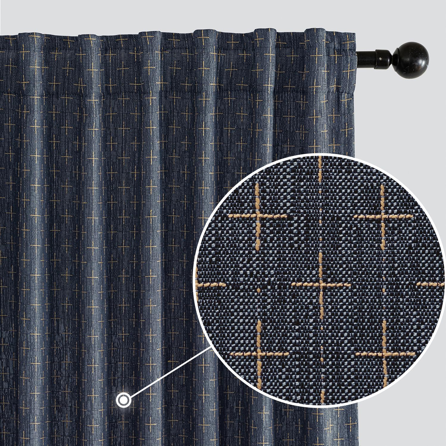 MIULEE Decorative Back Tab Linen Curtains with Geometric Pattern for Living Room Bedroom Farmhouse Rustic Thick Woven Textured Patterned Floor to Ceiling Drapes 102 Inch Long 2 Panels, Dark Grey