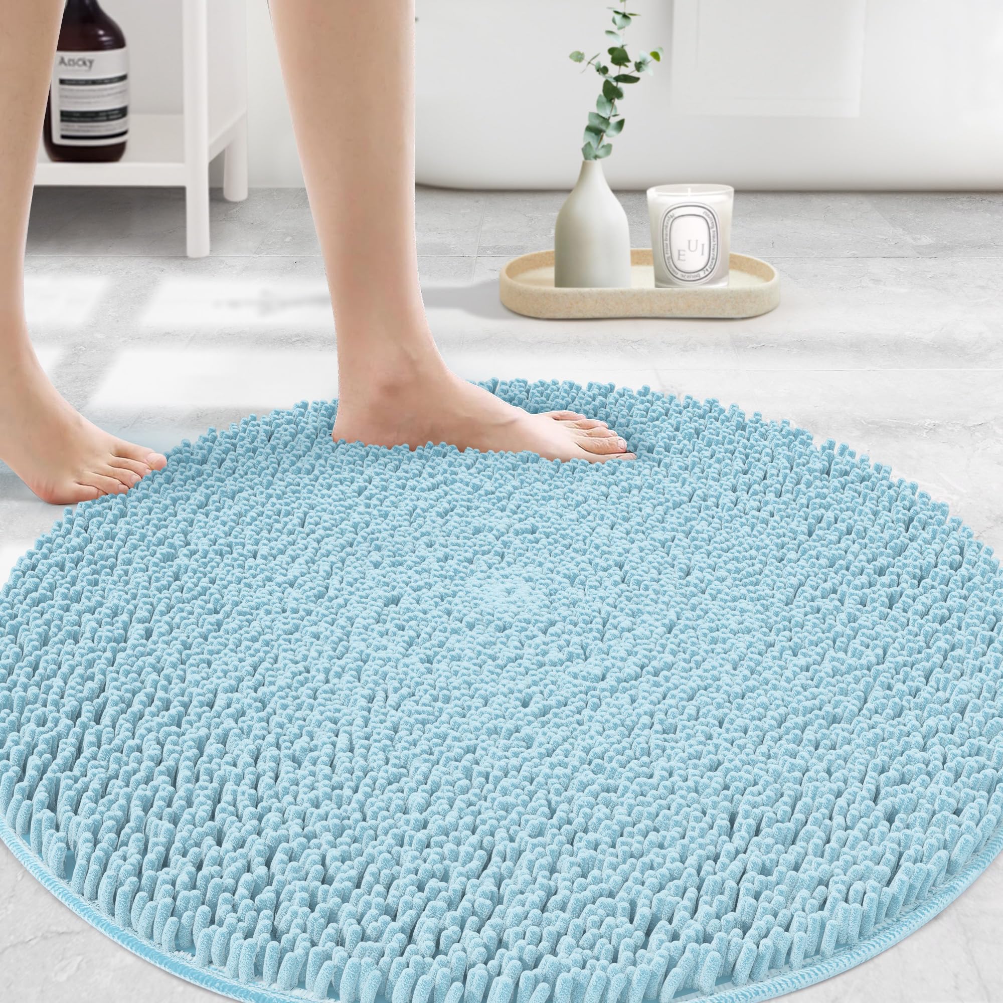 MAYSHINE Plush Shaggy Chenille Bath Mat | Extra Soft, Super Absorbent, Non-Slip Bathroom Rug | Fluffy Microfiber, Area Rug Sets for Bathroom Floor, Kitchen, Living Room | 59"x31" | Beige