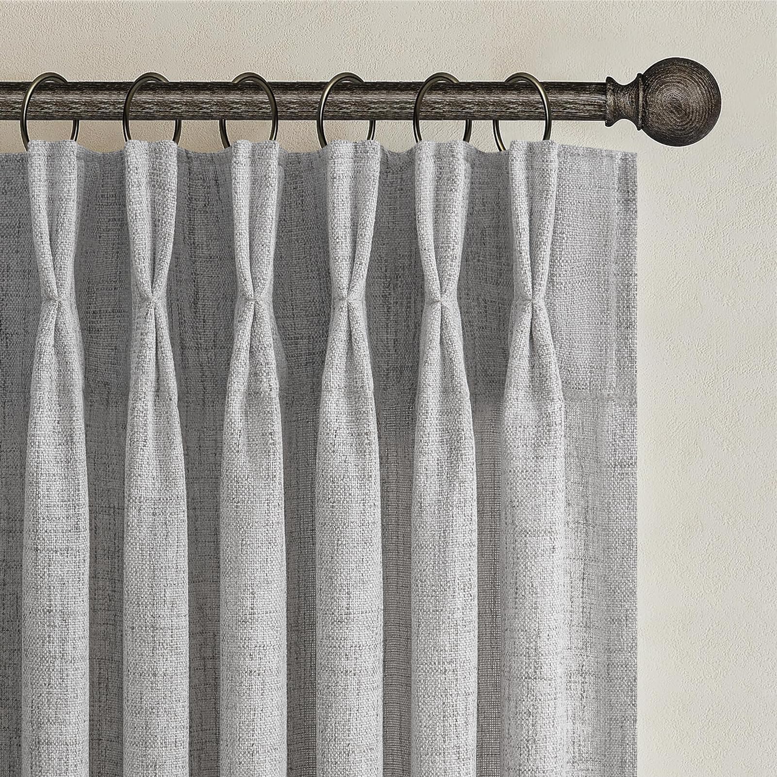 PleatedDrapes 96 Inch Curtains 2 Panel Set, Modern Linen Pleat Back Tab Dining Room Window Curtains Light Filtering Aesthetic Semi Sheer Living Room Drapes with Hooks Ring Cream Oatmeal W40 x L96