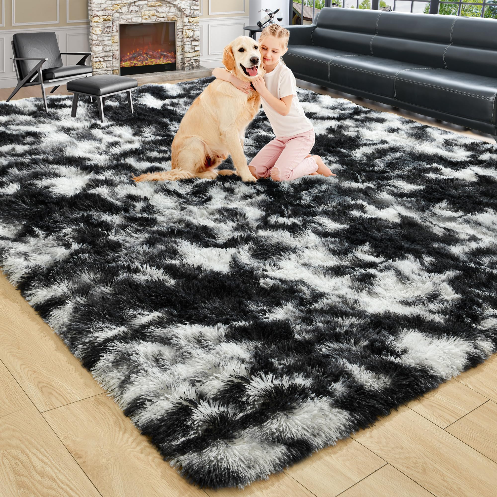8x10 Extra Large Green Area Rug for Living Room Bedroom Dining Room, Fluffy Shag Soft Plush Furry Carpet Solid Color, Non-Slip Indoor Floor Mat for Kids Home Decor