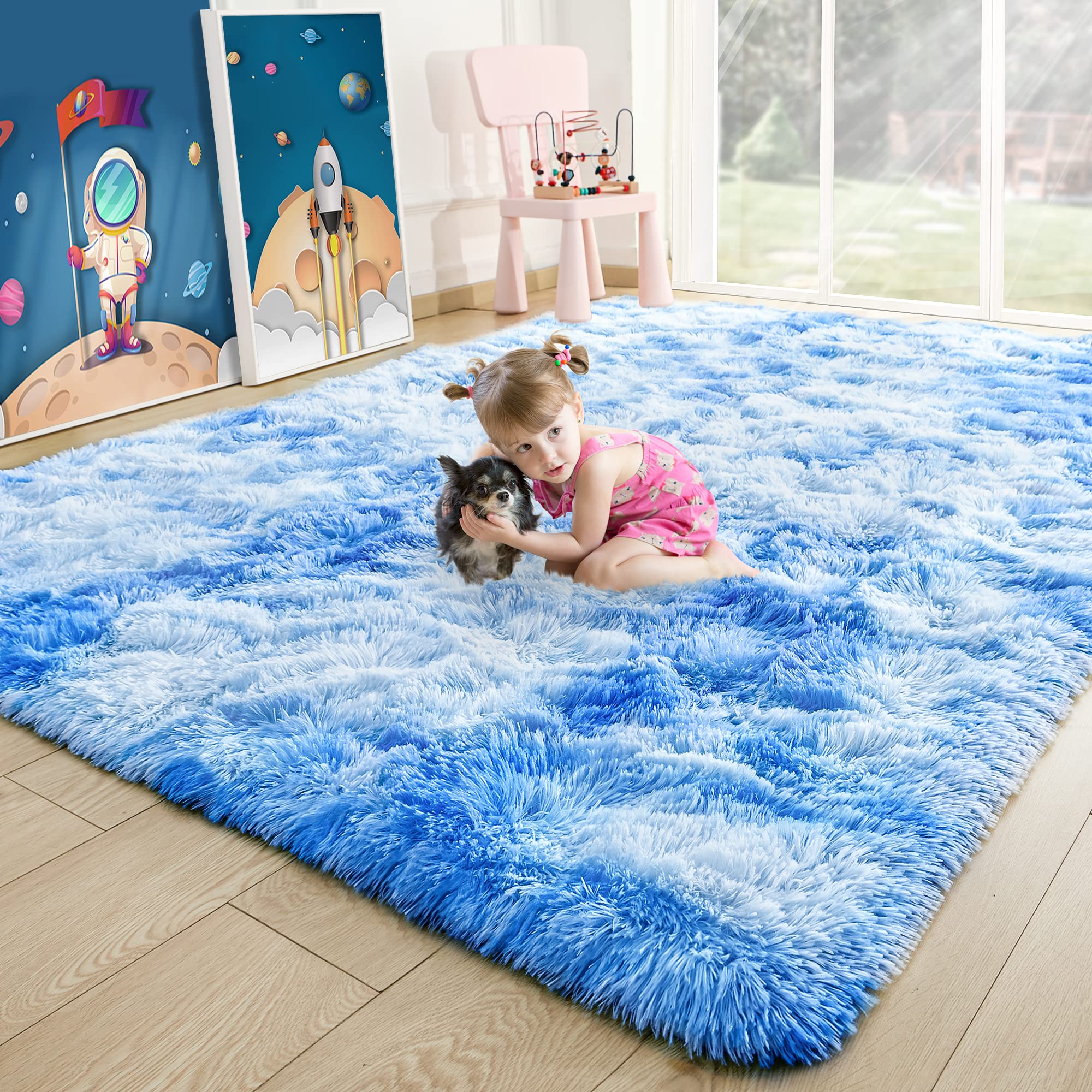8x10 Extra Large Green Area Rug for Living Room Bedroom Dining Room, Fluffy Shag Soft Plush Furry Carpet Solid Color, Non-Slip Indoor Floor Mat for Kids Home Decor