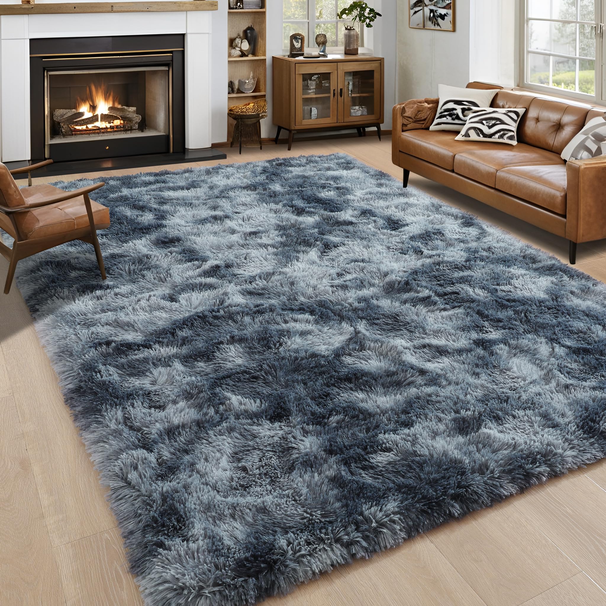 8x10 Extra Large Green Area Rug for Living Room Bedroom Dining Room, Fluffy Shag Soft Plush Furry Carpet Solid Color, Non-Slip Indoor Floor Mat for Kids Home Decor