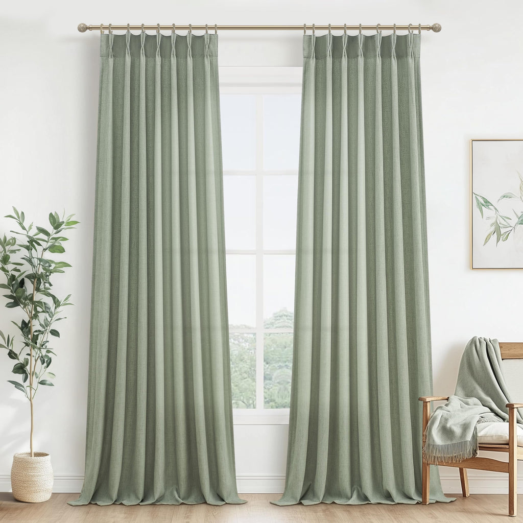 PleatedDrapes 96 Inch Curtains 2 Panel Set, Modern Linen Pleat Back Tab Dining Room Window Curtains Light Filtering Aesthetic Semi Sheer Living Room Drapes with Hooks Ring Cream Oatmeal W40 x L96