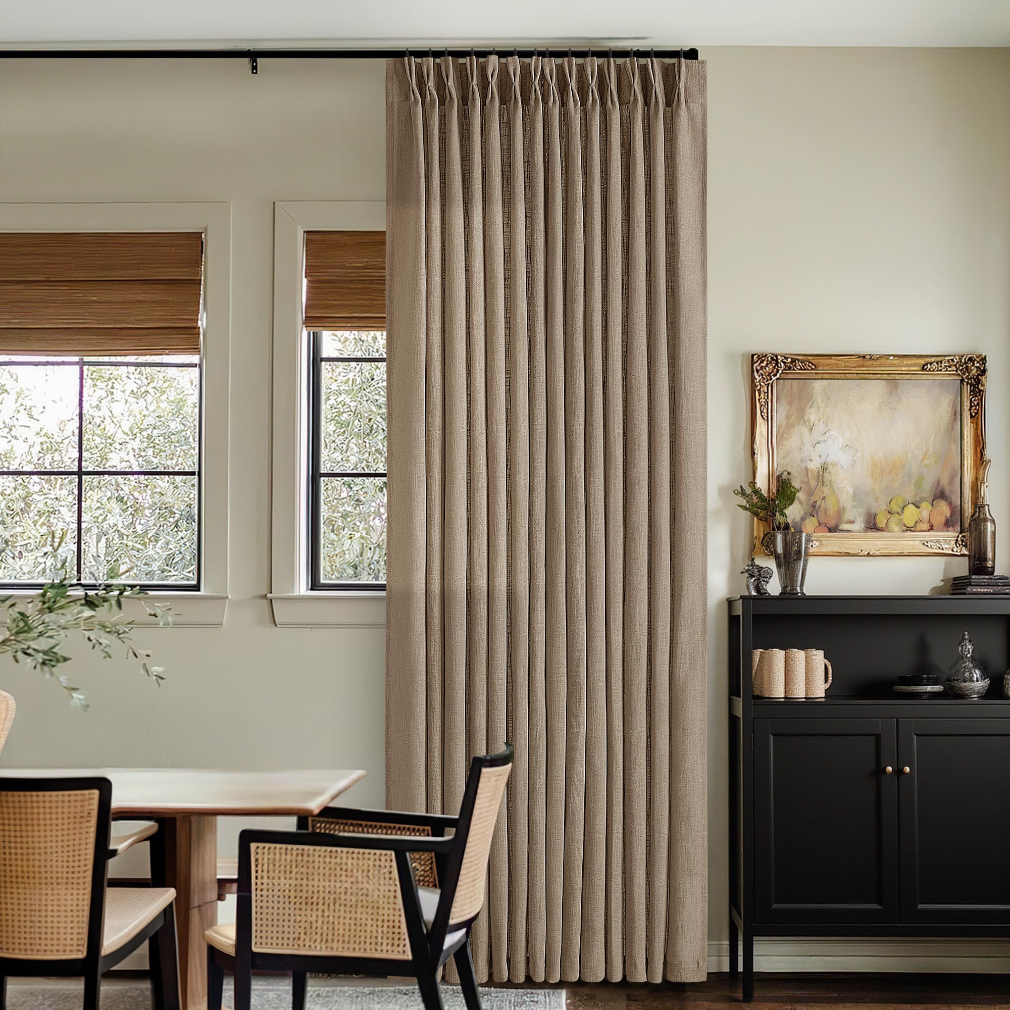 90 Inch Pinch Pleated Linen Curtains 2 Panel Set for Living Room Cream Natural Thick Linen Textured Drapes 90 Inches Long Pinch Pleat Drapes Birch Ivory Semi Sheer Curtain for Dining Bedroom Office