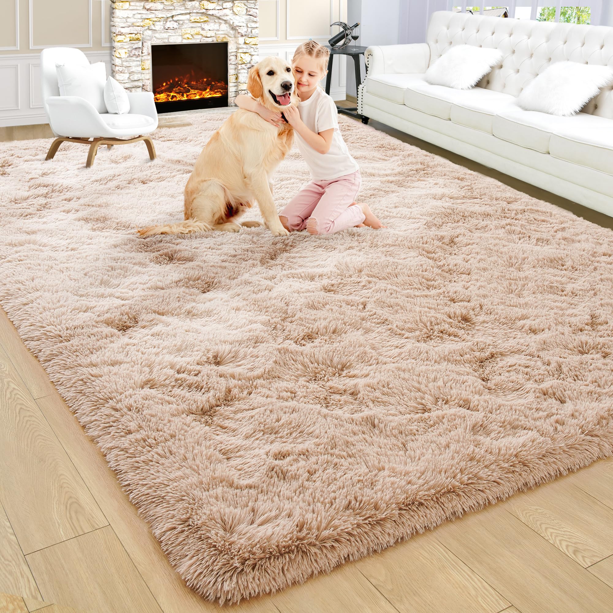 8x10 Extra Large Green Area Rug for Living Room Bedroom Dining Room, Fluffy Shag Soft Plush Furry Carpet Solid Color, Non-Slip Indoor Floor Mat for Kids Home Decor