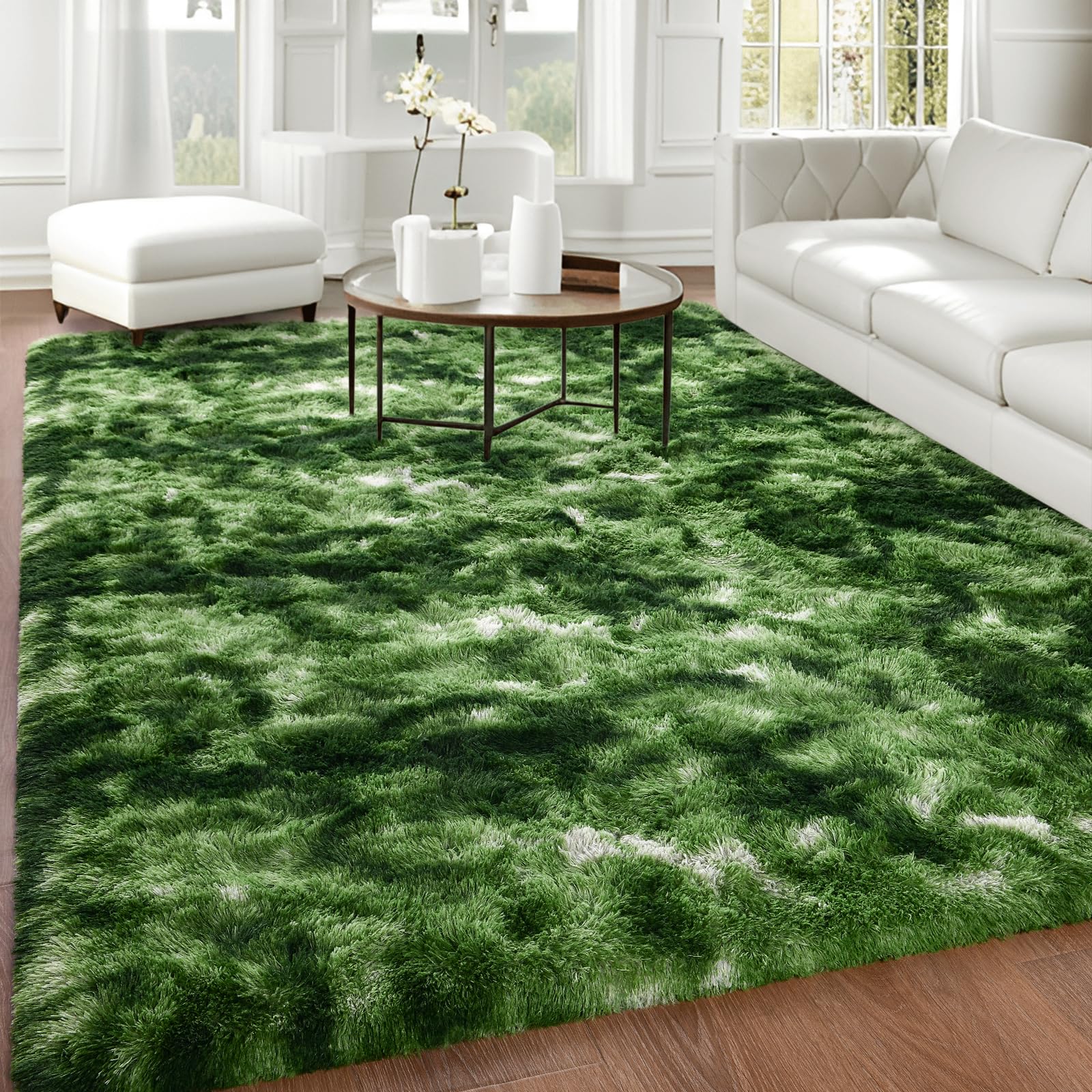 Fluffy Dark Green 6x9 Area Rugs for Living Room, Extra Large Rug for Bedroom Decor, Big Shaggy Floor Carpet, Soft Plush Thick Non-Slip Rectangle Carpets for Home Decor