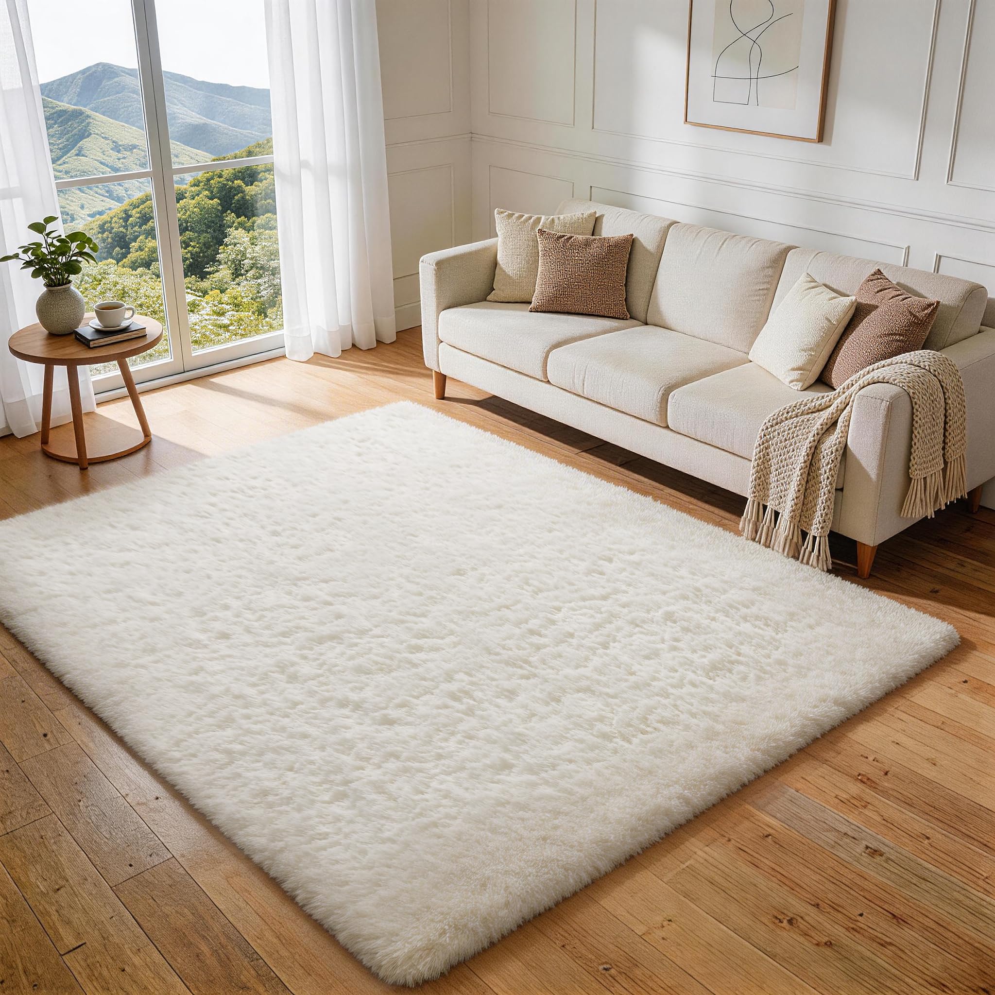 Ophanie Beige Rugs for Living Room Bedroom, 5x8 Fluffy Fuzzy Furry Carpet, Plush Soft Shaggy Bedside Indoor Floor Area Rug for Kids Girls Boys Baby Teen Dorm Nursery Home Decor Aesthetic