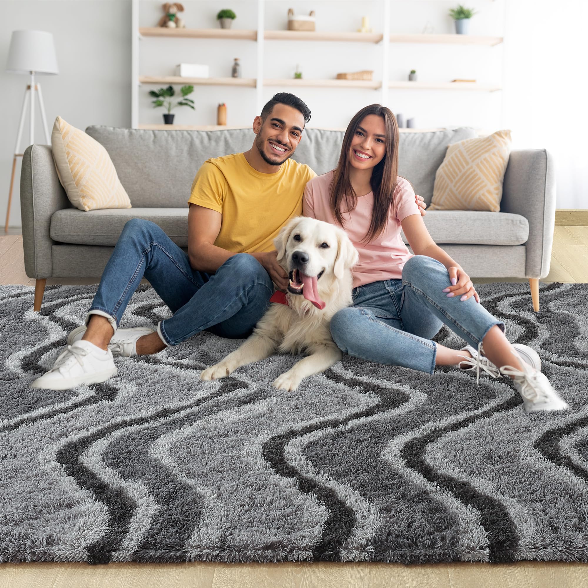 8x10 Extra Large Green Area Rug for Living Room Bedroom Dining Room, Fluffy Shag Soft Plush Furry Carpet Solid Color, Non-Slip Indoor Floor Mat for Kids Home Decor