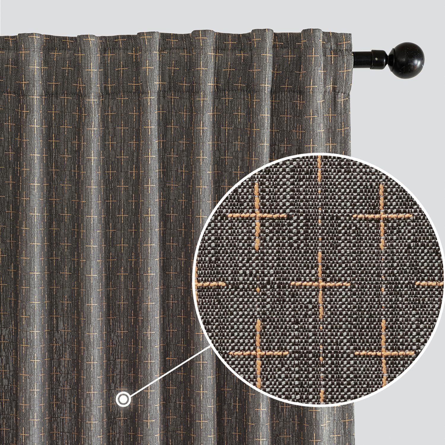 MIULEE Decorative Back Tab Linen Curtains with Geometric Pattern for Living Room Bedroom Farmhouse Rustic Thick Woven Textured Patterned Floor to Ceiling Drapes 102 Inch Long 2 Panels, Dark Grey