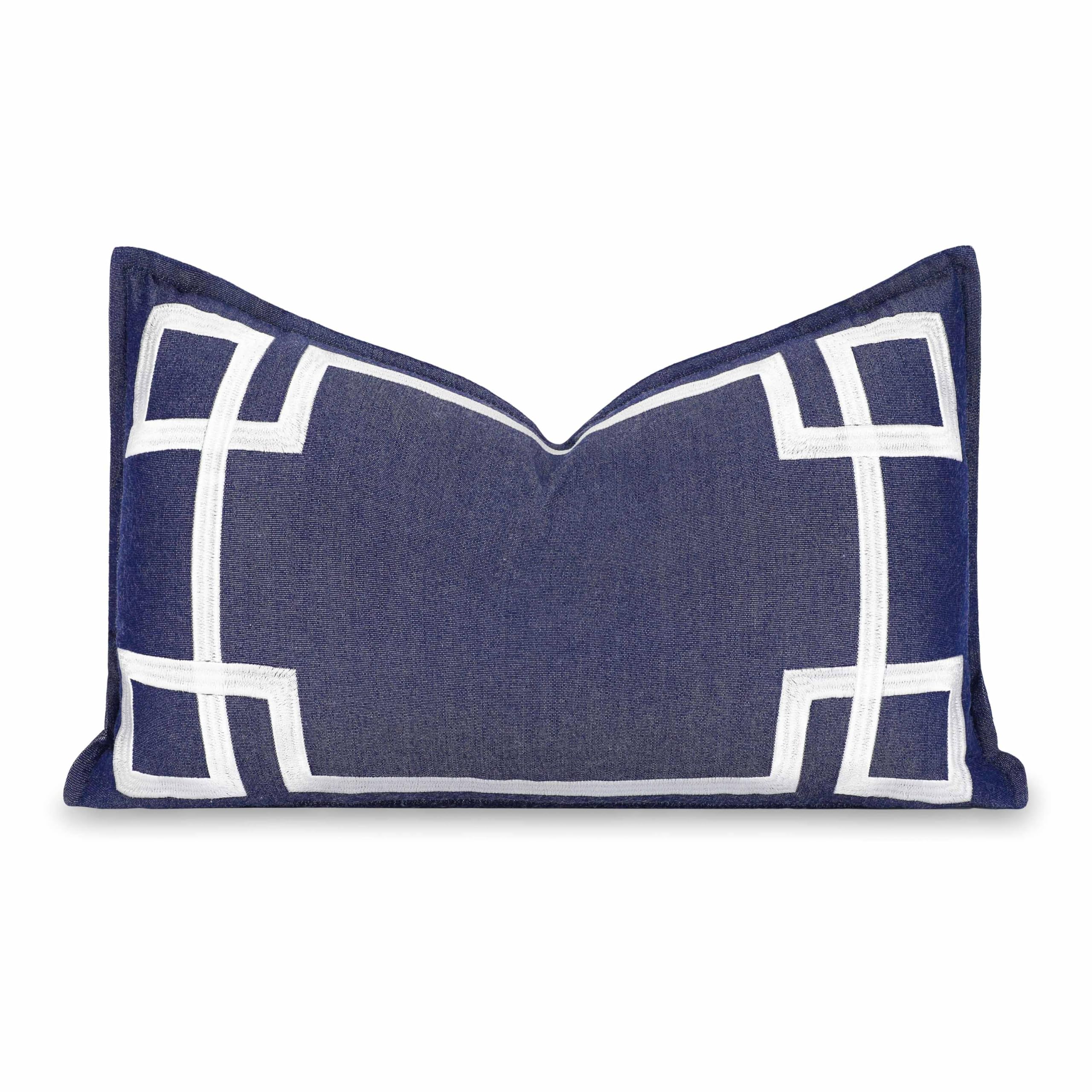 Hofdeco Premium Coastal Hampton Outdoor Performance Throw Pillow Cover Only, 20"x20" Water Repellent, UV and Fade Resistant for Backyard, Couch, Poolside, Indigo Azure Blue Woven Harbor Stripes
