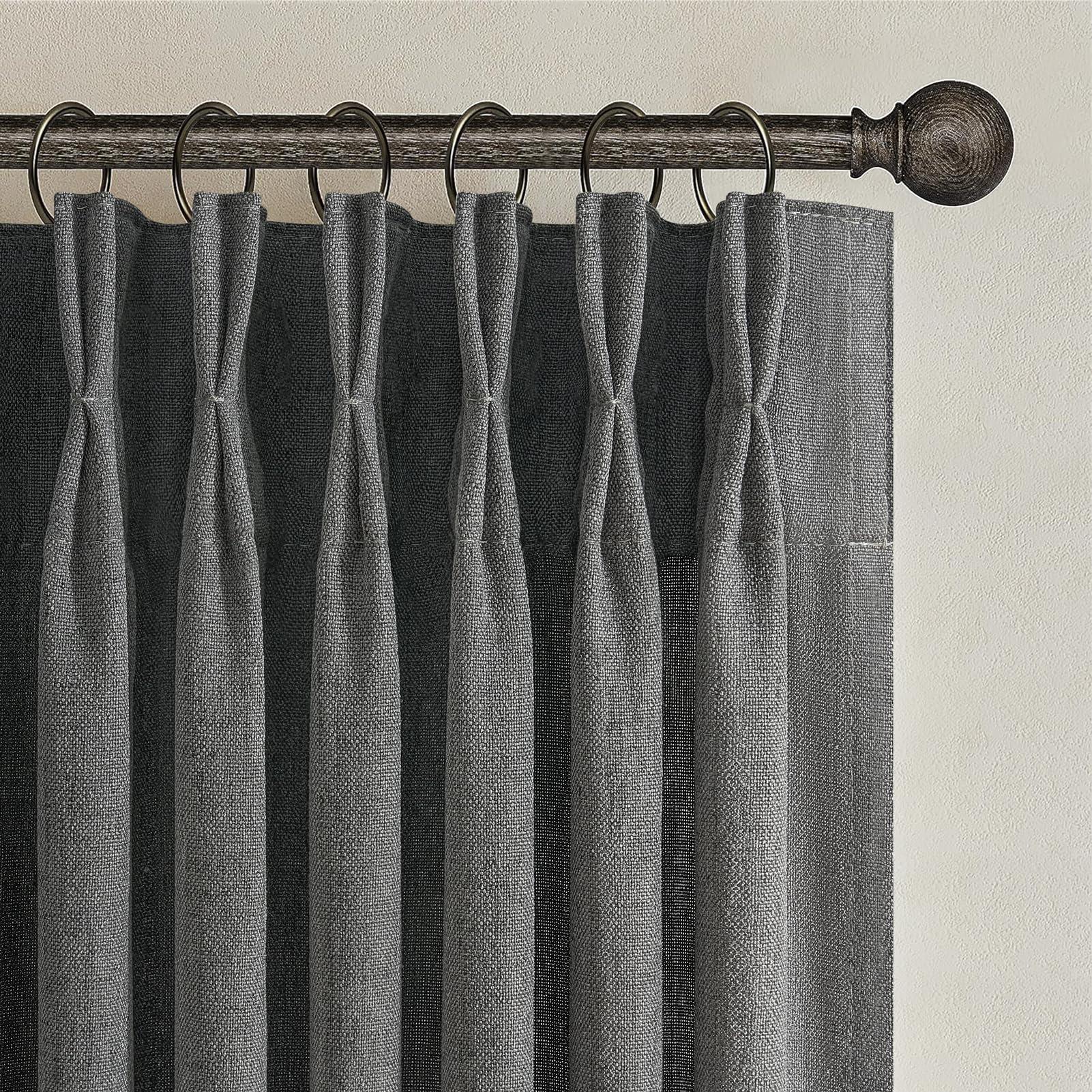 PleatedDrapes 96 Inch Curtains 2 Panel Set, Modern Linen Pleat Back Tab Dining Room Window Curtains Light Filtering Aesthetic Semi Sheer Living Room Drapes with Hooks Ring Cream Oatmeal W40 x L96