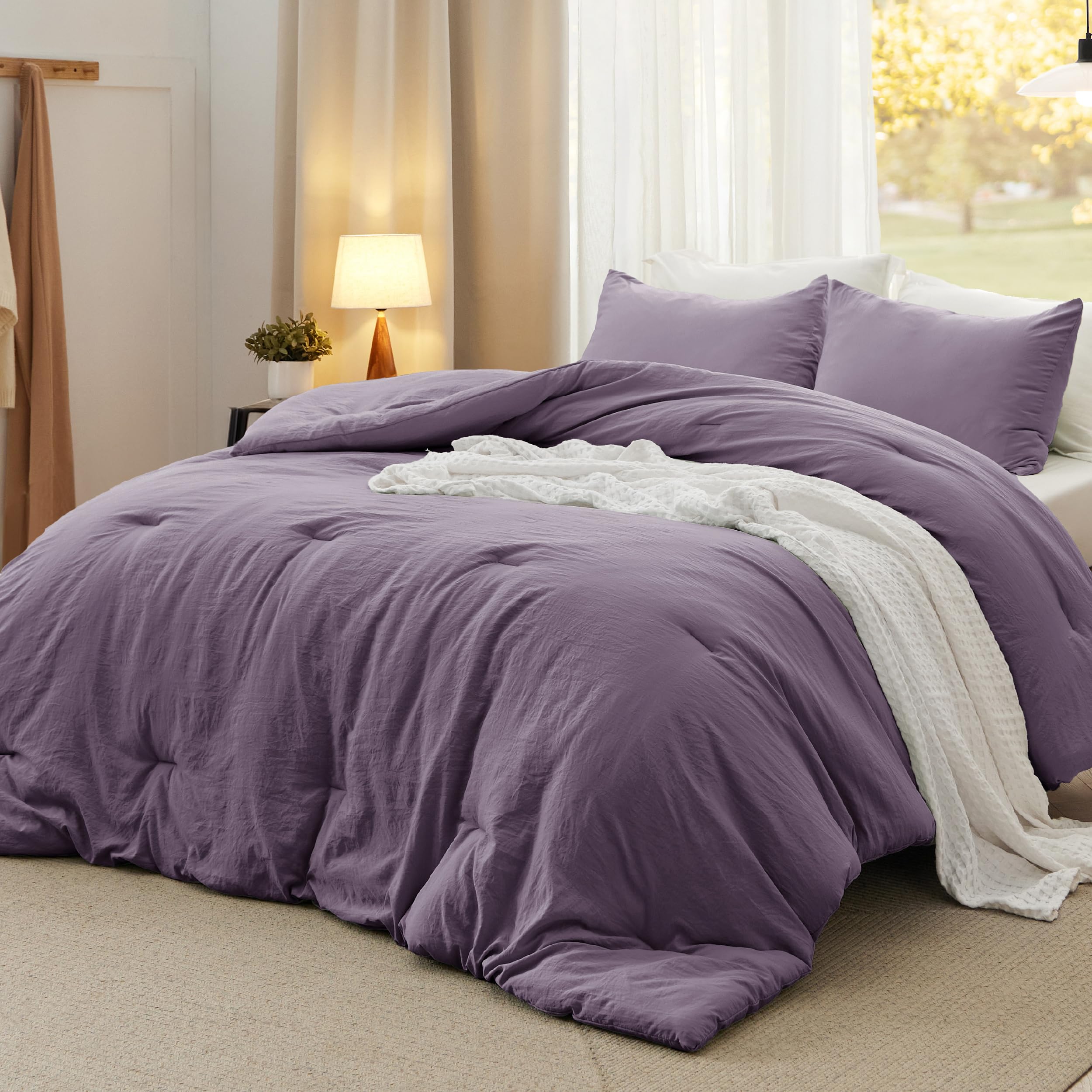 Bedsure King Comforter Set, Beige Soft Prewashed Bedding for All Seasons, 3 Pieces GentleSoft™ Bed Set, 1 Lightweight Comforter (104"x90") and 2 Pillowcases (20"x36")