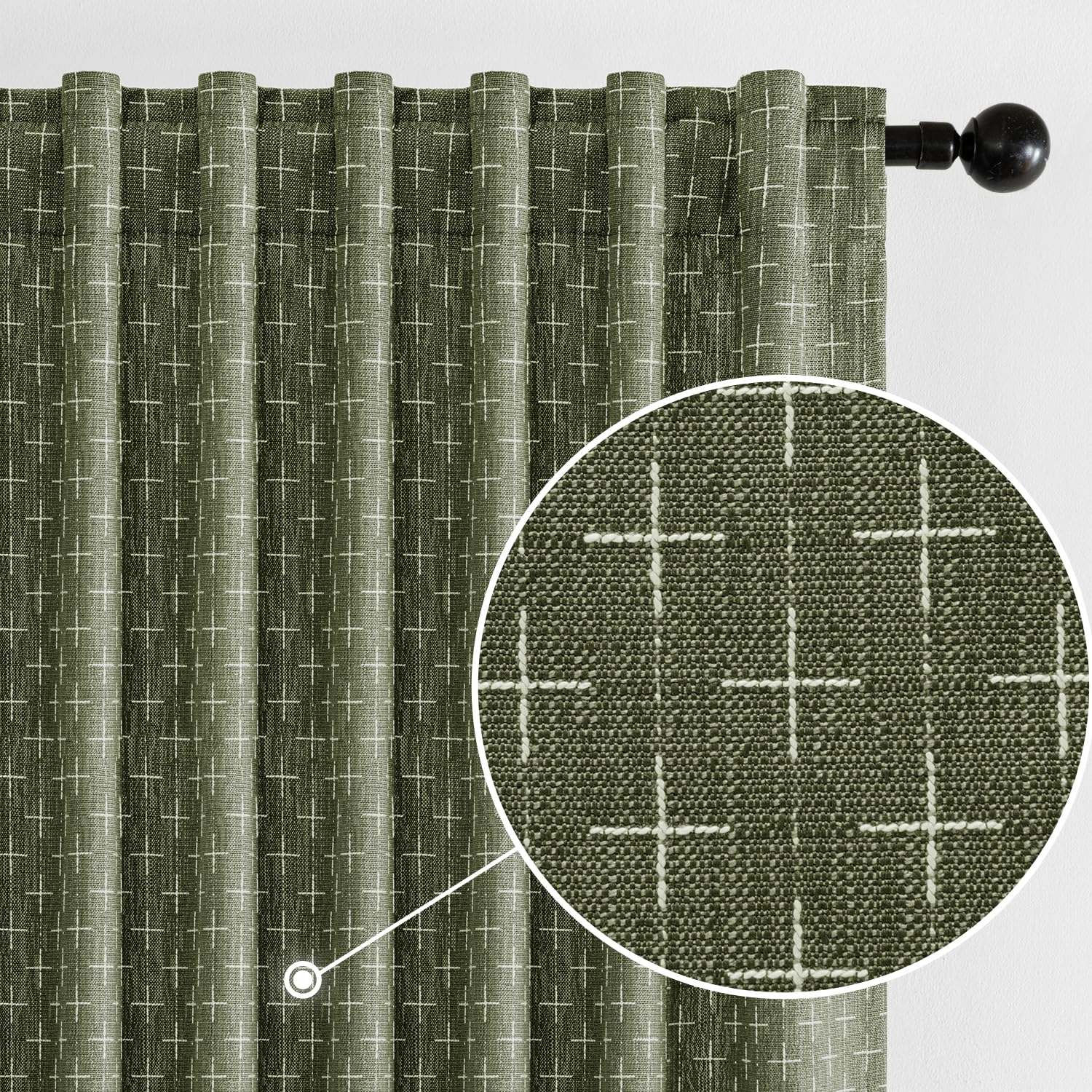 MIULEE Decorative Back Tab Linen Curtains with Geometric Pattern for Living Room Bedroom Farmhouse Rustic Thick Woven Textured Patterned Floor to Ceiling Drapes 102 Inch Long 2 Panels, Dark Grey