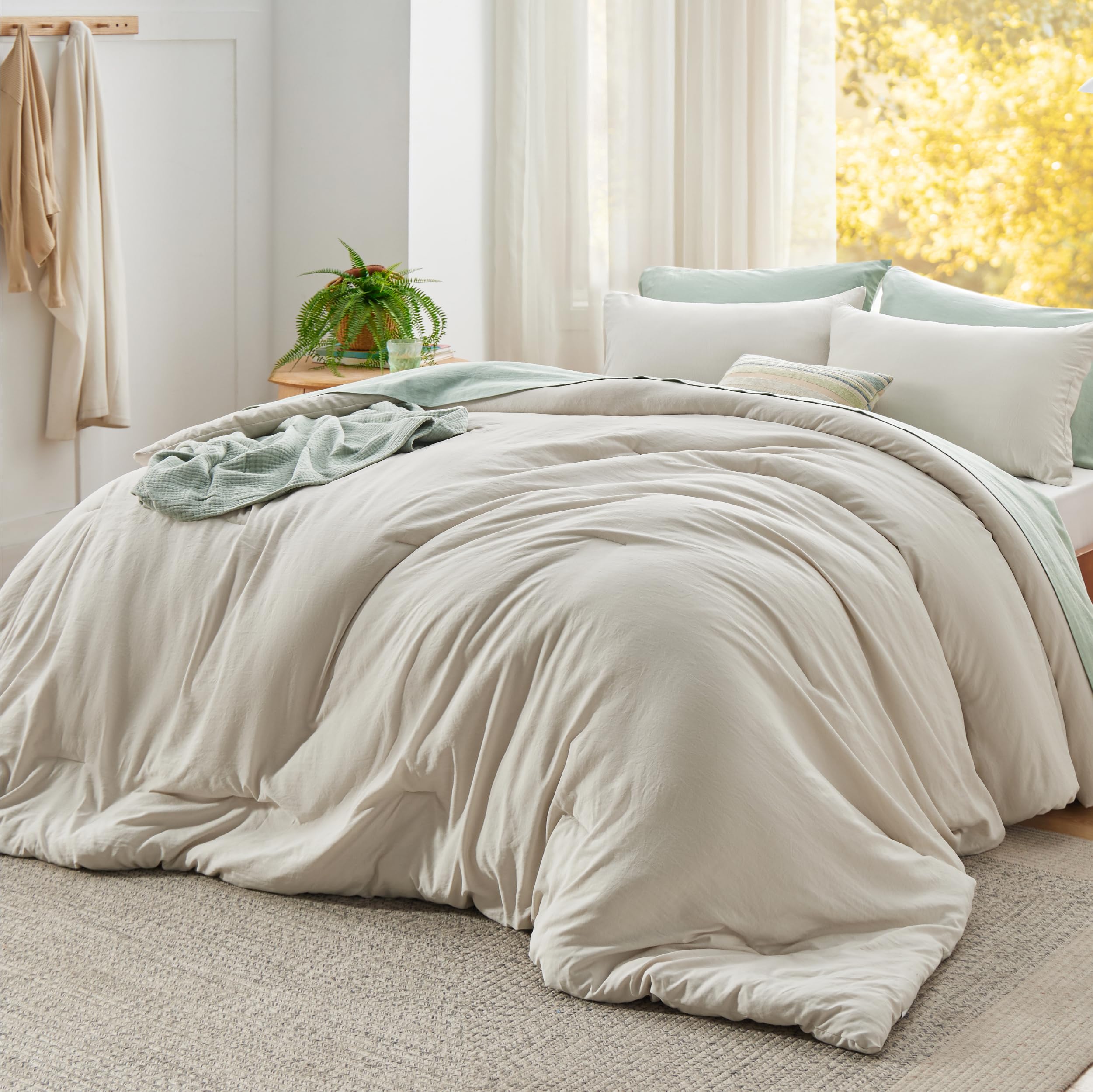 Bedsure King Comforter Set, Beige Soft Prewashed Bedding for All Seasons, 3 Pieces GentleSoft™ Bed Set, 1 Lightweight Comforter (104"x90") and 2 Pillowcases (20"x36")