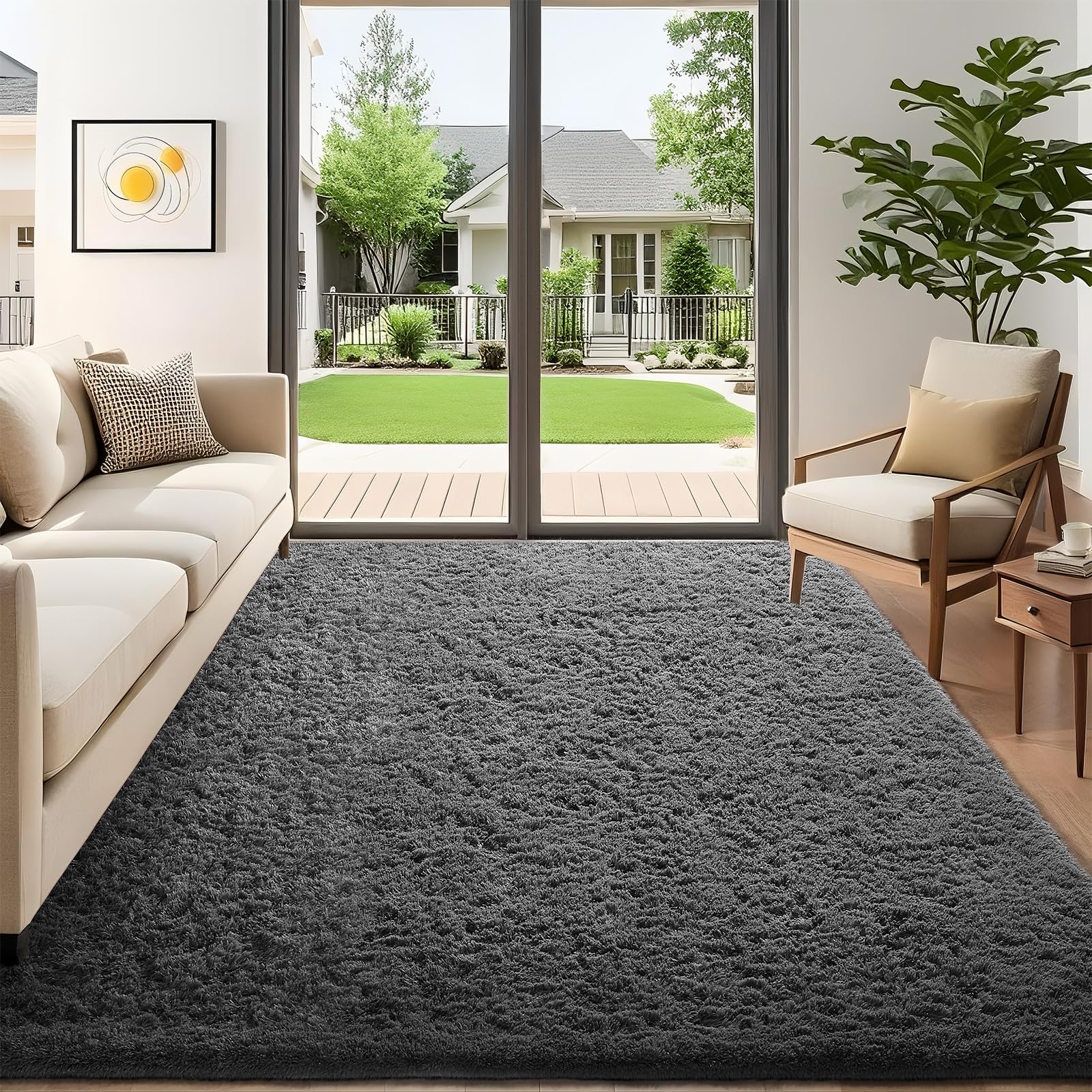 Ophanie Beige Rugs for Living Room Bedroom, 5x8 Fluffy Fuzzy Furry Carpet, Plush Soft Shaggy Bedside Indoor Floor Area Rug for Kids Girls Boys Baby Teen Dorm Nursery Home Decor Aesthetic