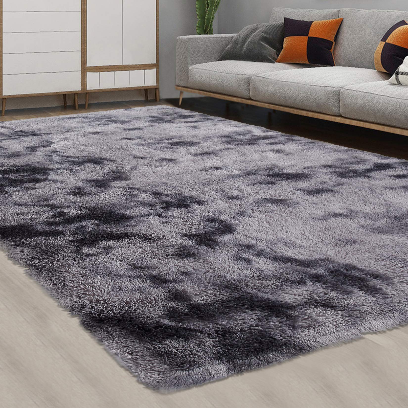 CAROMIO 10x13 Fluffy Area Rugs Extra Large Plush and Thick Faux Fur Shag Rug for Living Room Non-Slip Non-Shedding Accent Rug Carpet for Bedroom, Fuzzy Shaggy Rugs for Kids Nursery Dorm, Black
