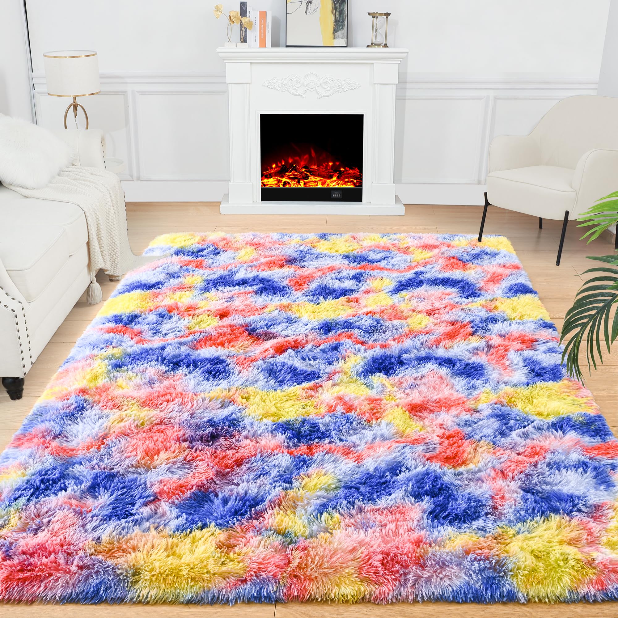 8x10 Extra Large Green Area Rug for Living Room Bedroom Dining Room, Fluffy Shag Soft Plush Furry Carpet Solid Color, Non-Slip Indoor Floor Mat for Kids Home Decor