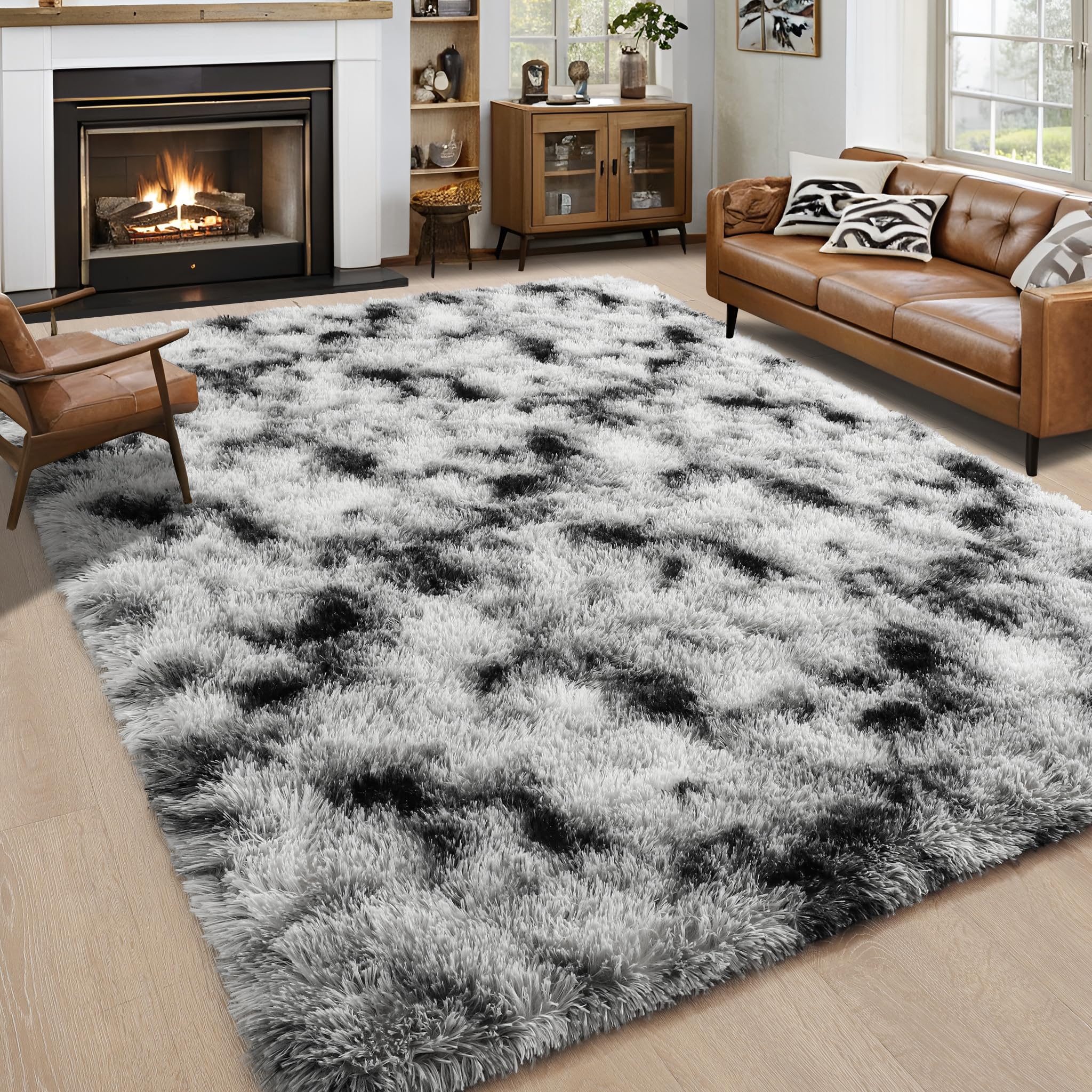 8x10 Extra Large Green Area Rug for Living Room Bedroom Dining Room, Fluffy Shag Soft Plush Furry Carpet Solid Color, Non-Slip Indoor Floor Mat for Kids Home Decor