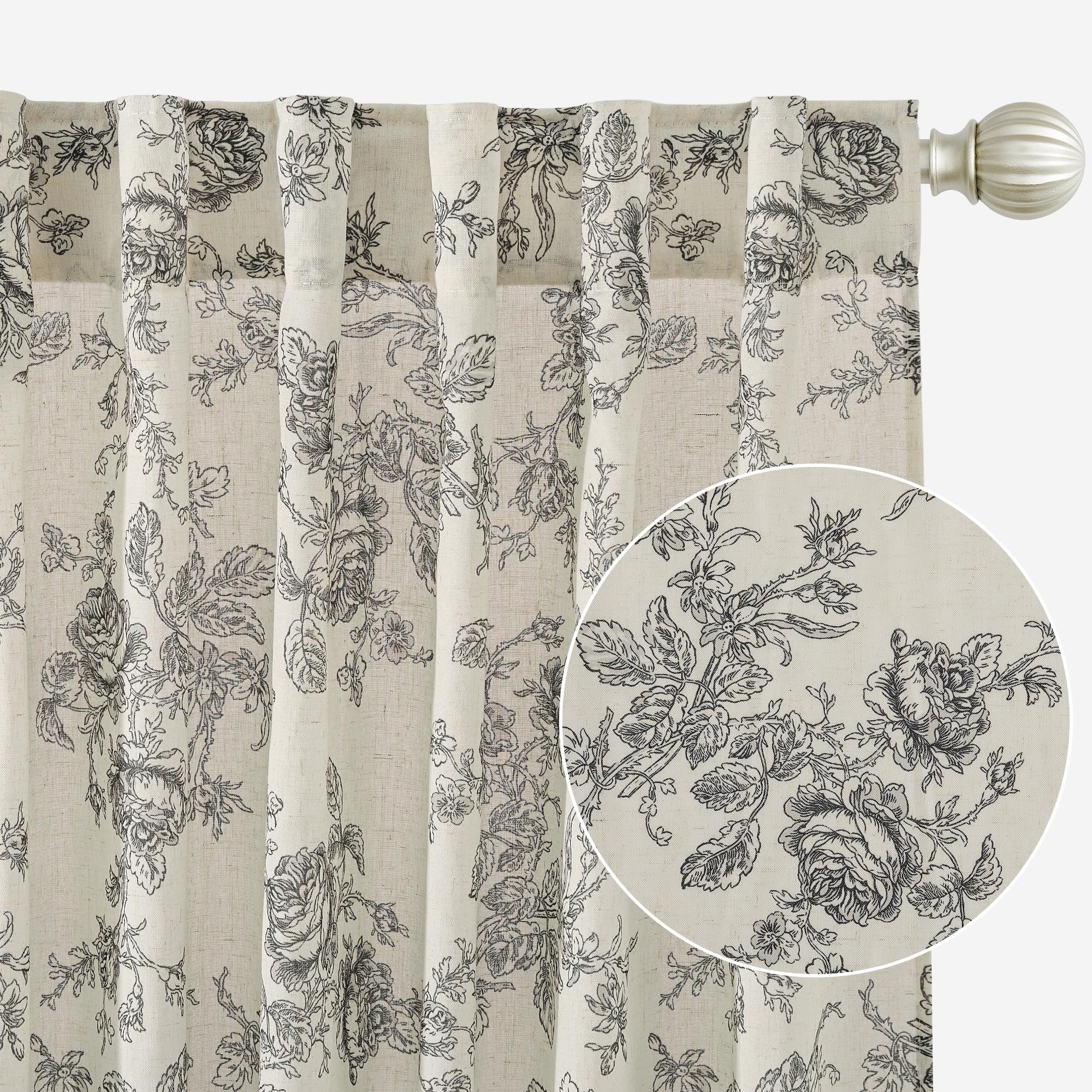 StangH Extra Long Vintage Curtains 108 Inch Long, Butterfly Pattern Linen Blend Drapes, Moody Retro Botanical Light Filtering Window Curtains for Living Room, Khaki, W52 x L108, 2 Panels
