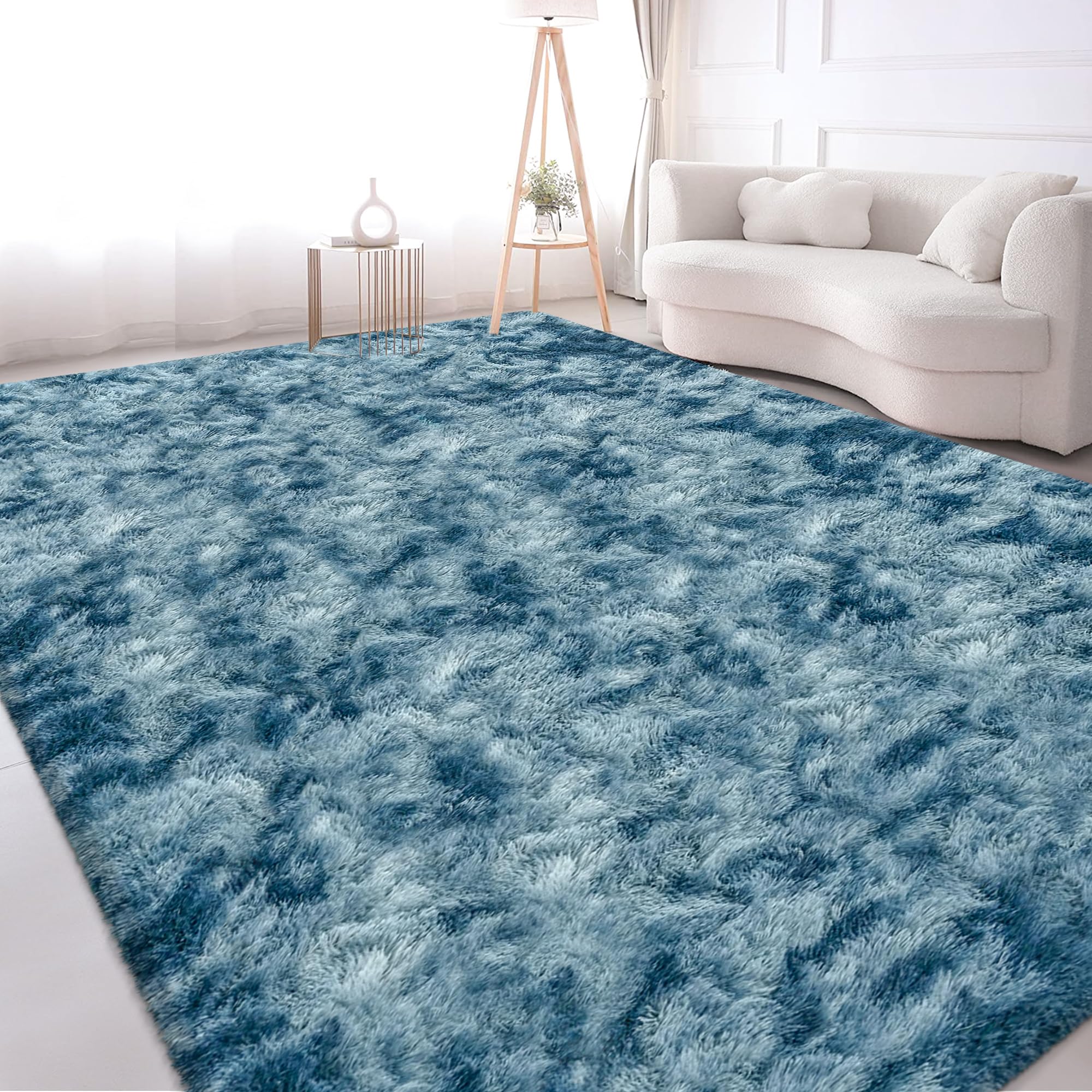 5x8 Ft Light Grey Large Area Rugs for Bedroom,Fluffy Furry Rug Floor Carpets Shaggy Playing Mat for Kids Baby Girls Room Nursery Home Decor Tie Dyed Gray Thick Rugs Fuzzy Home Decor