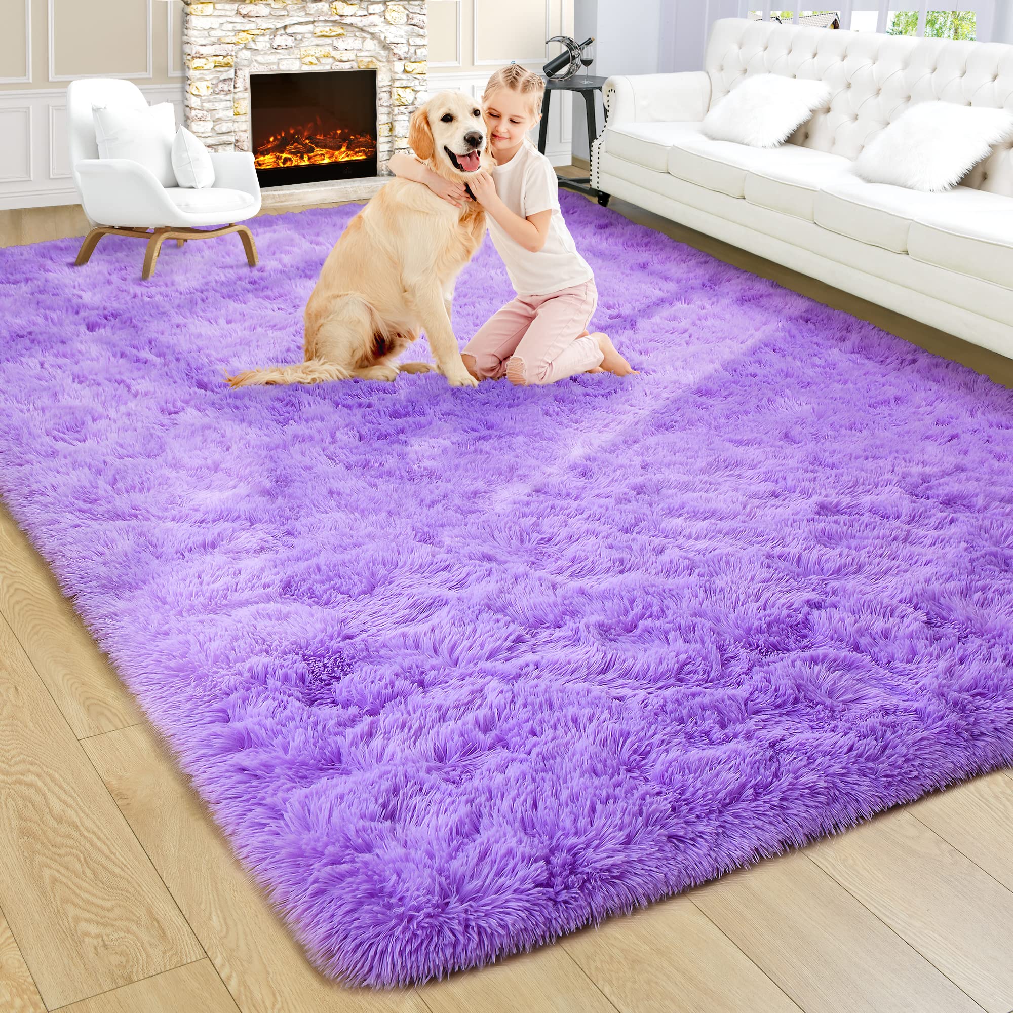 8x10 Extra Large Green Area Rug for Living Room Bedroom Dining Room, Fluffy Shag Soft Plush Furry Carpet Solid Color, Non-Slip Indoor Floor Mat for Kids Home Decor