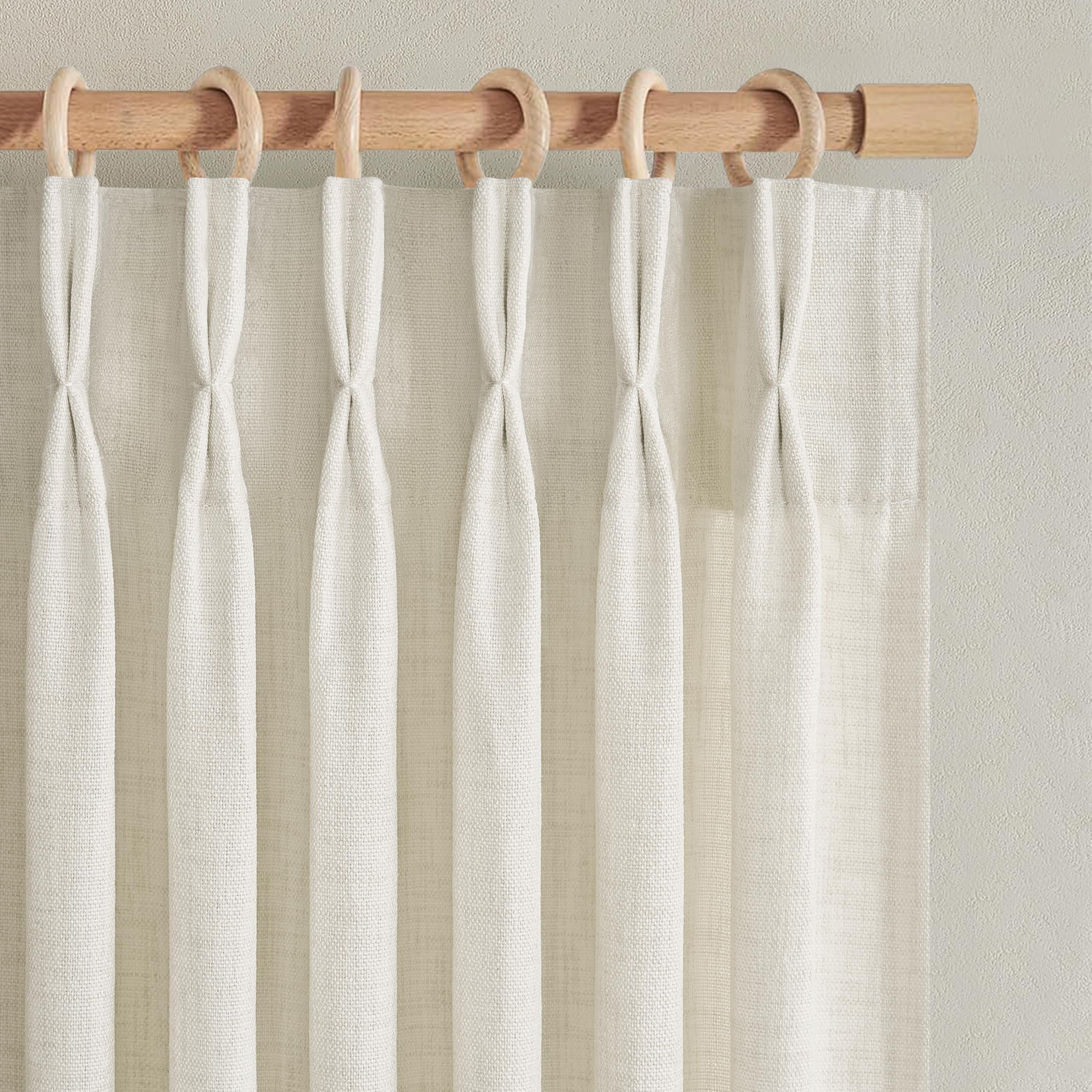 PleatedDrapes 96 Inch Curtains 2 Panel Set, Modern Linen Pleat Back Tab Dining Room Window Curtains Light Filtering Aesthetic Semi Sheer Living Room Drapes with Hooks Ring Cream Oatmeal W40 x L96