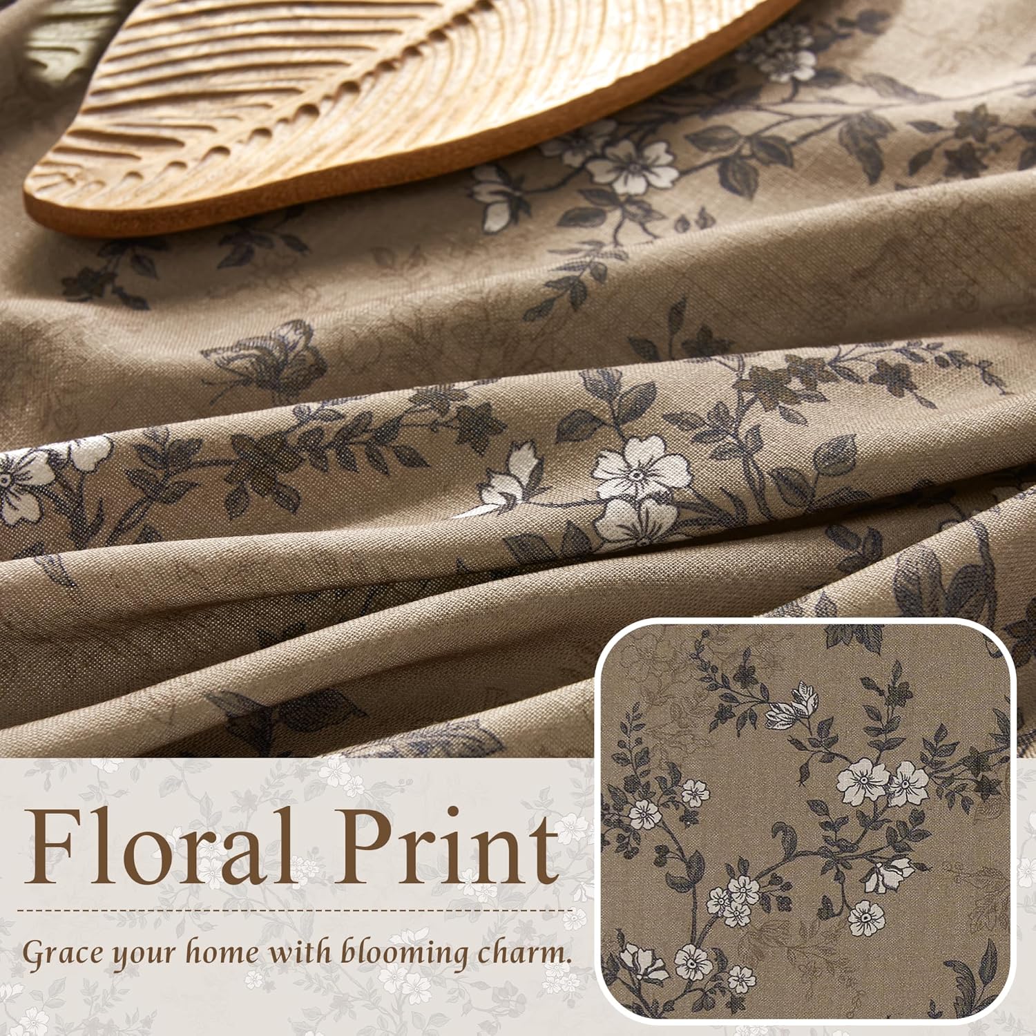 StangH Extra Long Vintage Curtains 108 Inch Long, Butterfly Pattern Linen Blend Drapes, Moody Retro Botanical Light Filtering Window Curtains for Living Room, Khaki, W52 x L108, 2 Panels