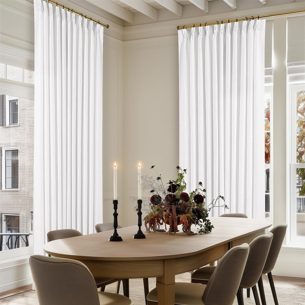 90 Inch Pinch Pleated Linen Curtains 2 Panel Set for Living Room Cream Natural Thick Linen Textured Drapes 90 Inches Long Pinch Pleat Drapes Birch Ivory Semi Sheer Curtain for Dining Bedroom Office