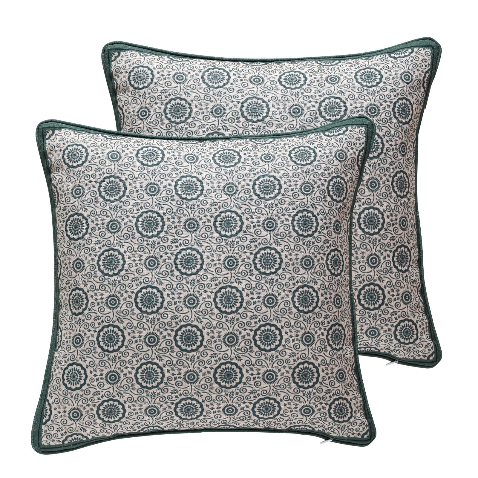 patdrea Designer Throw Pillow Covers for Couch 18"x18",Vintage Linen Pillows Cover with Cheetah Pattern and Luxury Pendant,Farmhouse Decorative Pillowcases for Bed Living Room Outdoor Set of 2