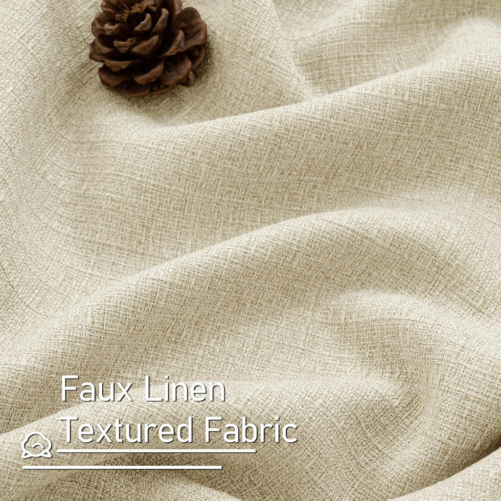 LAMIT Natural Beige Linen Curtains for Bedroom, 84 inches Grommet Thermal Insulated Thick Burlap Farmhouse Neutral Curtains Noise Reducing Light Filtering Drapes for Living Room, 2 Panels, W60 x L84