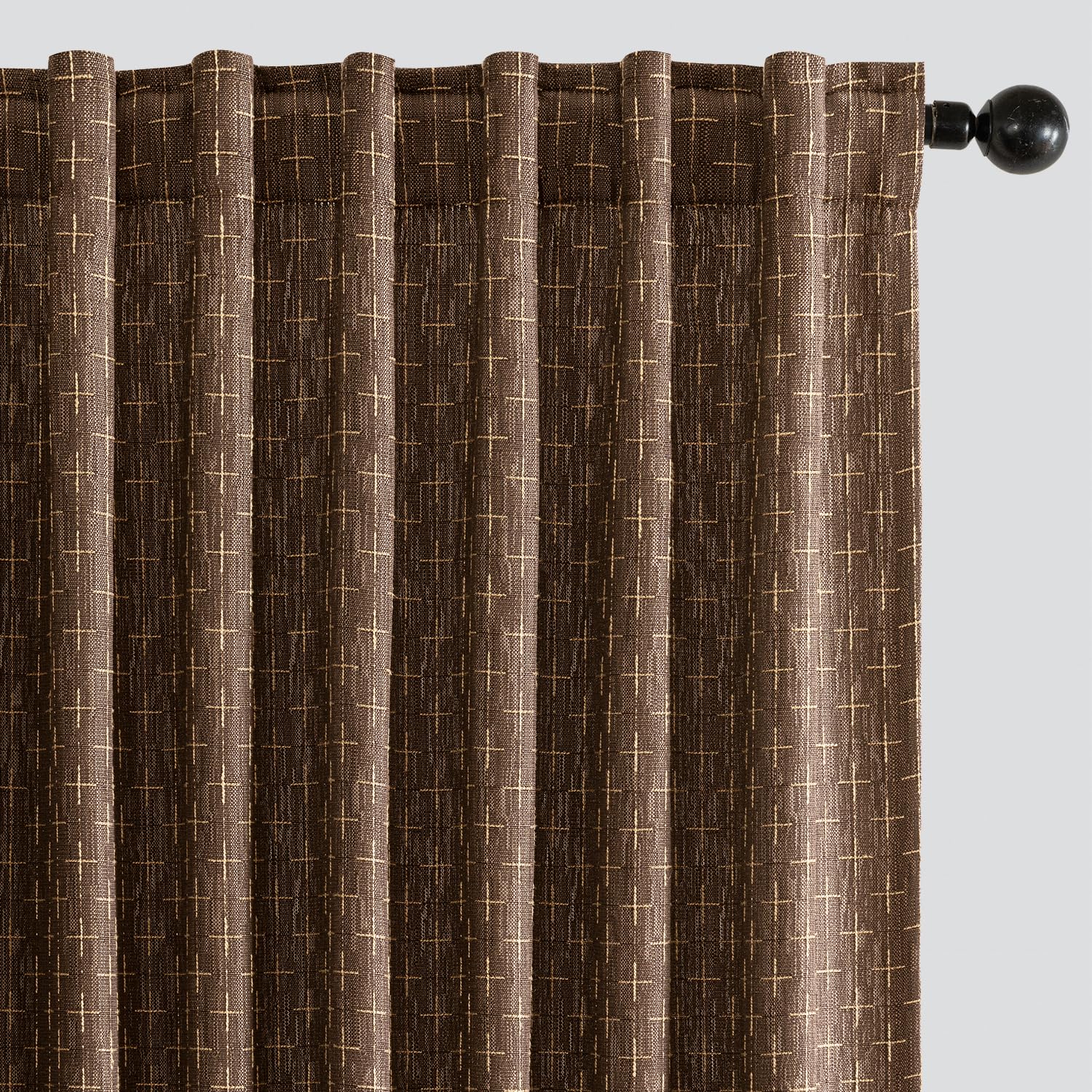 MIULEE Decorative Back Tab Linen Curtains with Geometric Pattern for Living Room Bedroom Farmhouse Rustic Thick Woven Textured Patterned Floor to Ceiling Drapes 102 Inch Long 2 Panels, Dark Grey