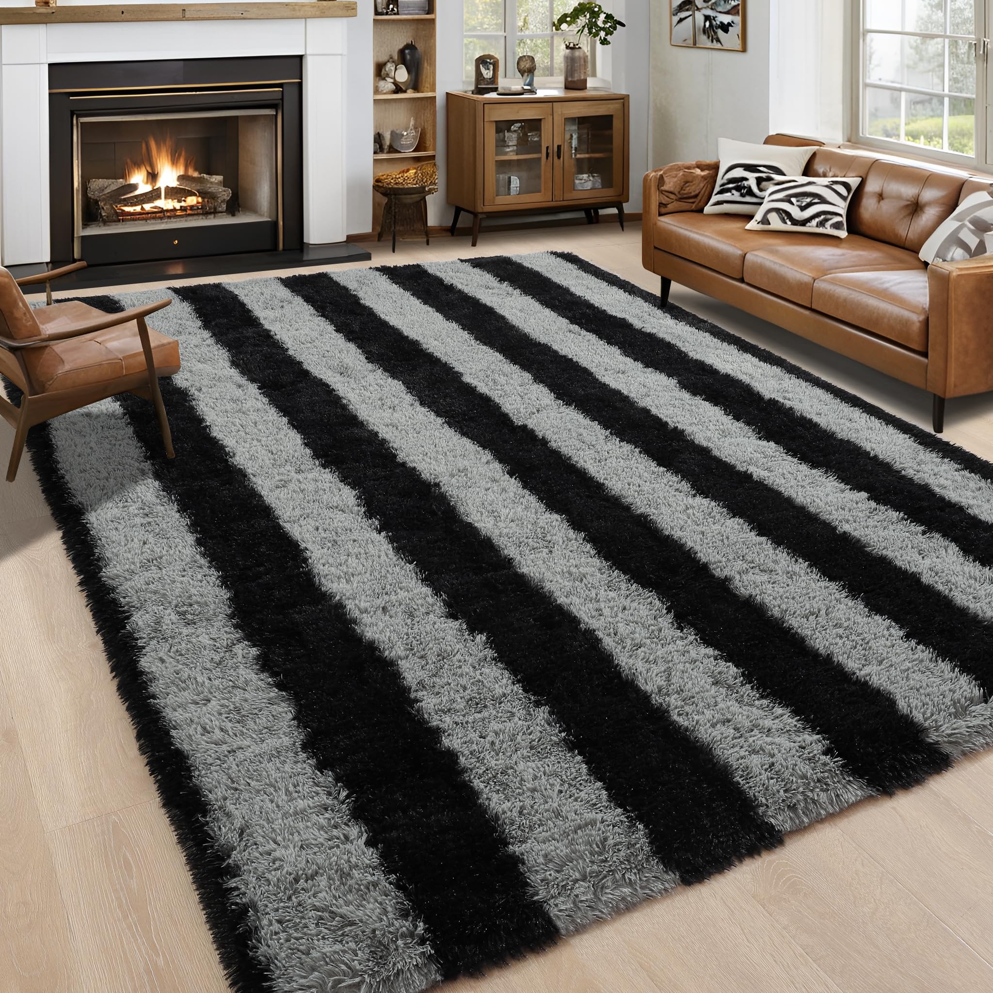 8x10 Extra Large Green Area Rug for Living Room Bedroom Dining Room, Fluffy Shag Soft Plush Furry Carpet Solid Color, Non-Slip Indoor Floor Mat for Kids Home Decor