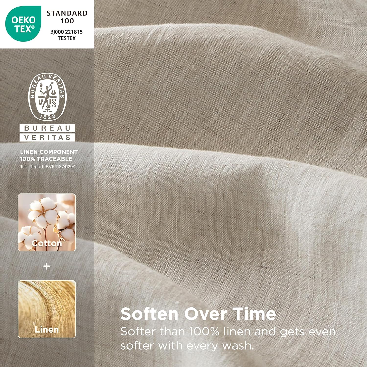 Bedsure Queen Bed Sheets - Cotton Linen Sheet Set, PureWoven Soft, Breathable & Anti - Pilling, Deep Pocket Queen Fitted Bedsheets Up to 16 Inches, 4 Pieces, Linen