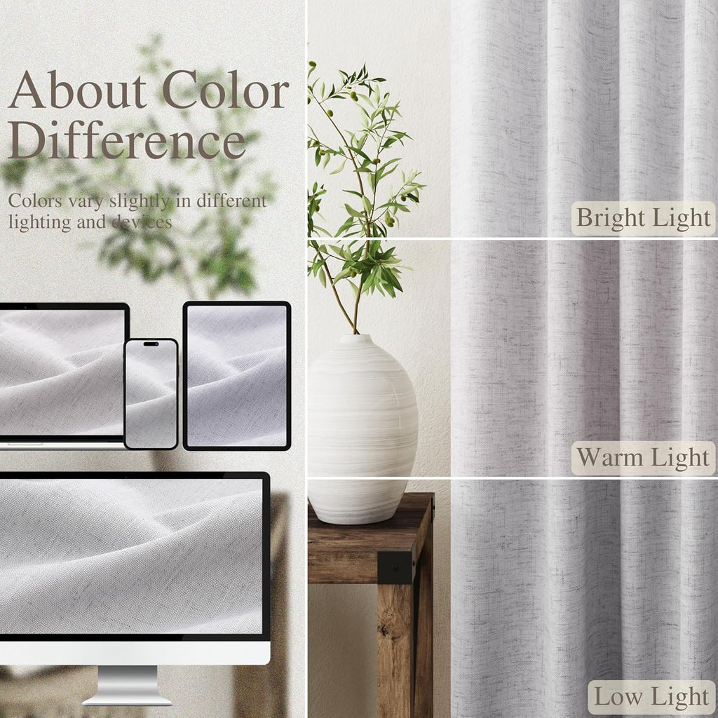 Nanspring Light Grey 100% Blackout Linen Curtains for Bedroom 90 Inches Long Back Tab Thermal Insulated Modern Luxury Simple Black Out Curtain for Living Room Dining Room Drapes 52x90, 2 Panels