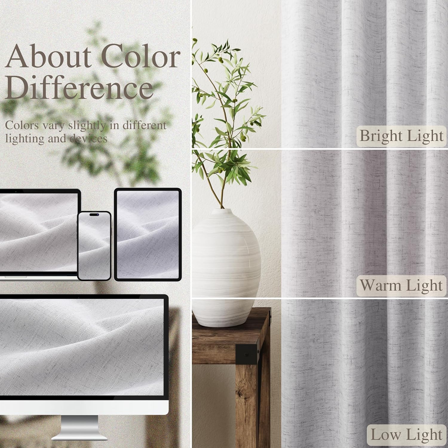 Nanspring Light Grey 100% Blackout Linen Curtains for Bedroom 90 Inches Long Back Tab Thermal Insulated Modern Luxury Simple Black Out Curtain for Living Room Dining Room Drapes 52x90, 2 Panels