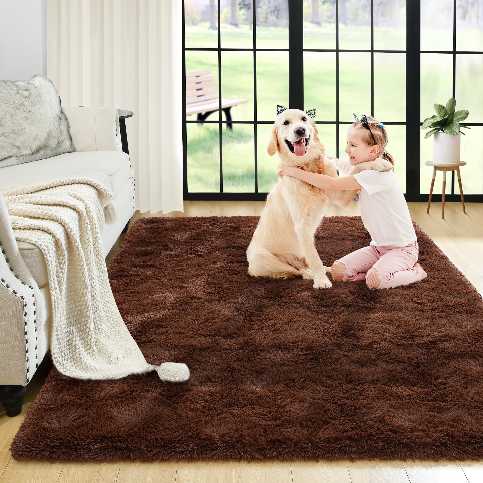 8x10 Extra Large Green Area Rug for Living Room Bedroom Dining Room, Fluffy Shag Soft Plush Furry Carpet Solid Color, Non-Slip Indoor Floor Mat for Kids Home Decor