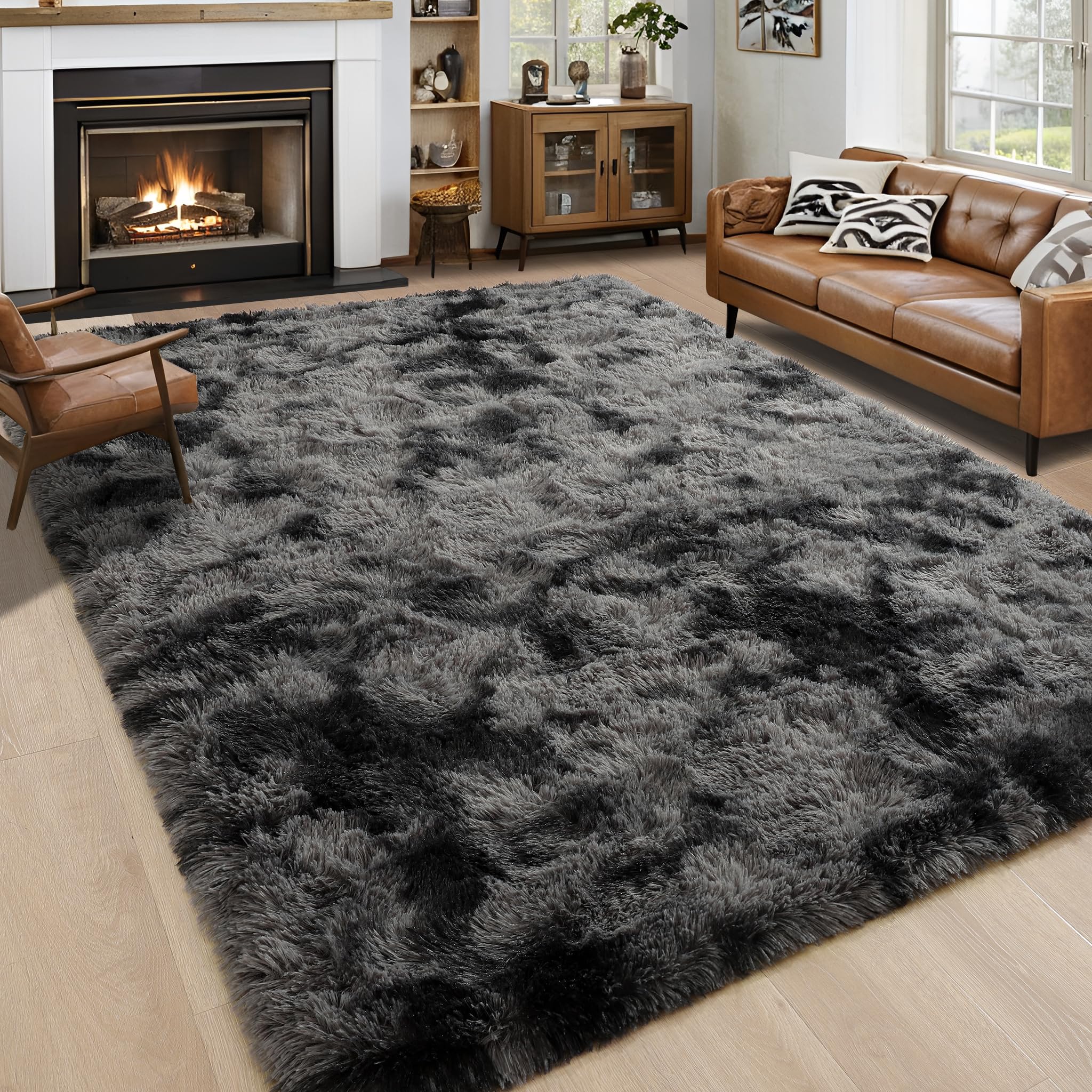 8x10 Extra Large Green Area Rug for Living Room Bedroom Dining Room, Fluffy Shag Soft Plush Furry Carpet Solid Color, Non-Slip Indoor Floor Mat for Kids Home Decor