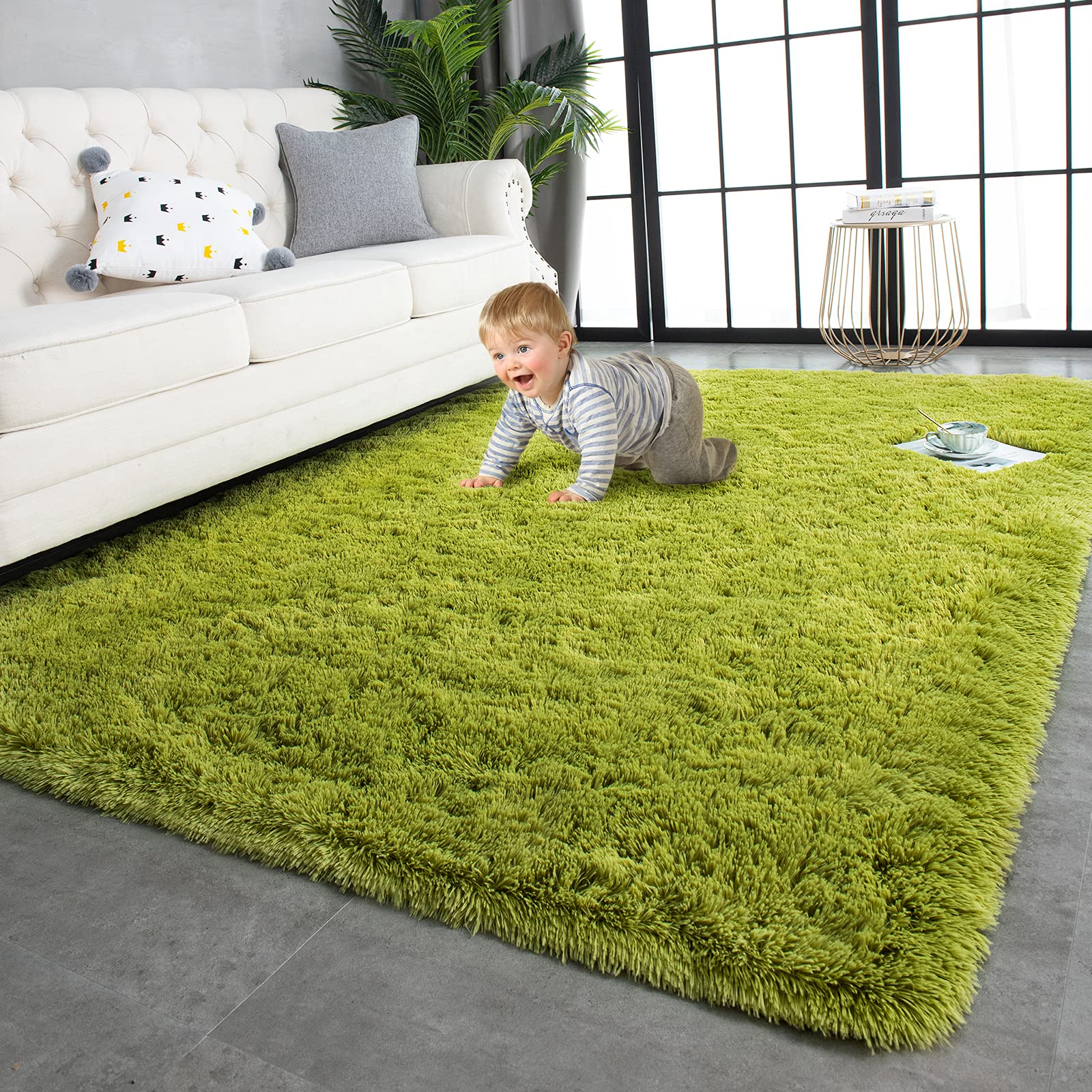 TWINNIS Super Soft Shaggy Rugs Fluffy Carpets, 6x9 Feet, Indoor Modern Plush Area Rugs for Living Room Bedroom Kids Room Nursery Home Decor, Upgrade Anti-Skid Rectangular Fuzzy Rug, Black Gray